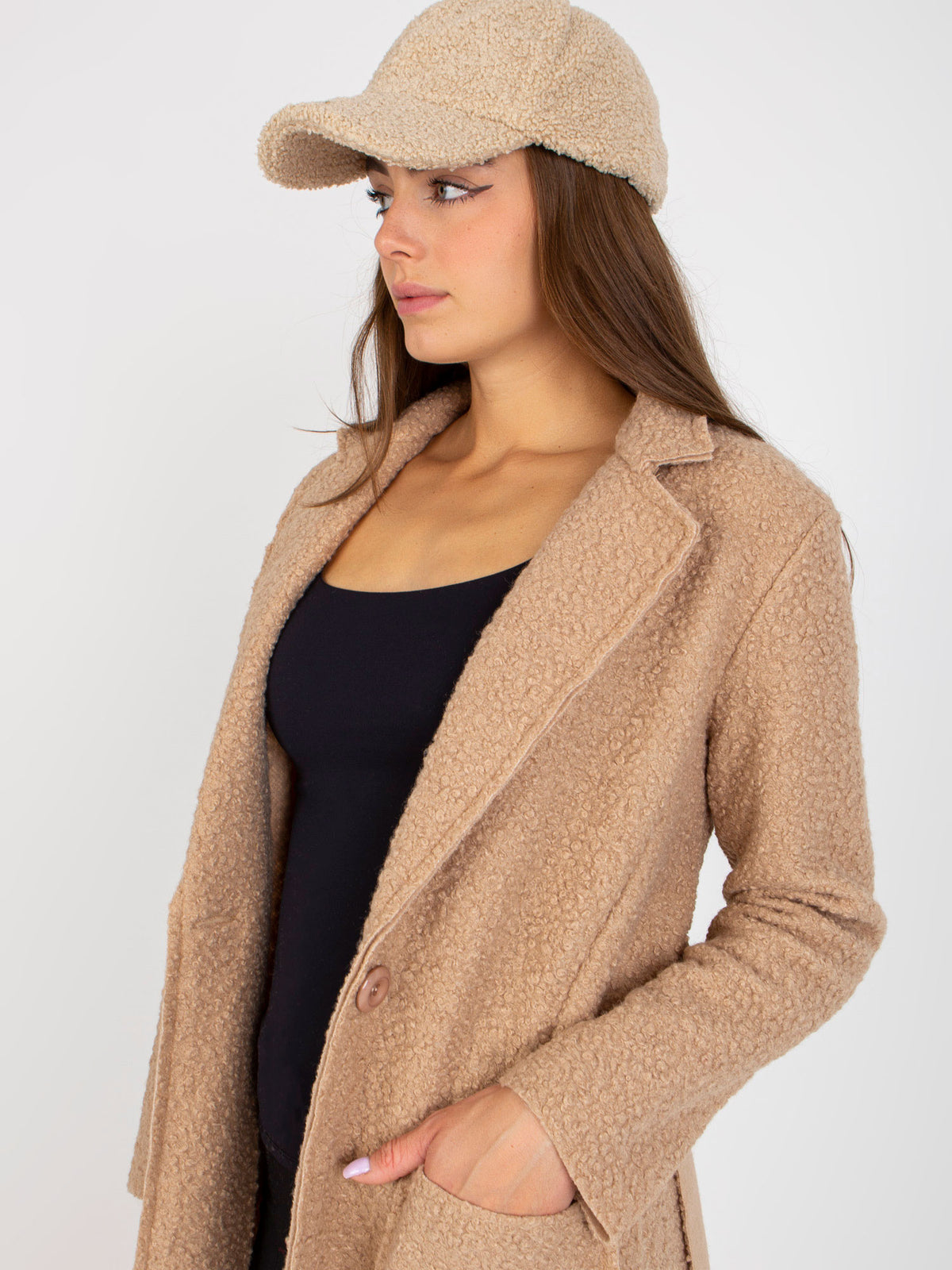 Lange Pluche Maxi Mantel met Ceintuur – Beige