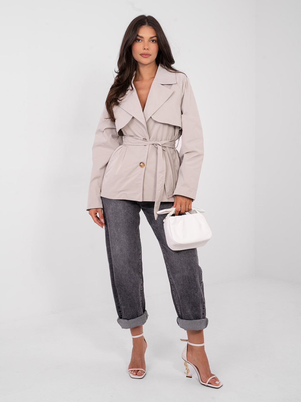 Korte Dames Trenchcoat met Ceintuur – Beige