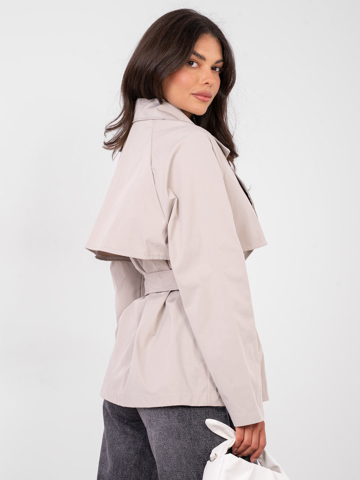Korte Dames Trenchcoat met Ceintuur – Beige