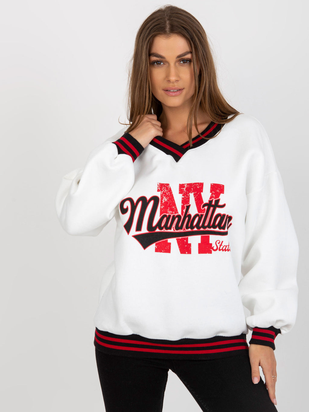 Sweater met Print en V-hals – Wit