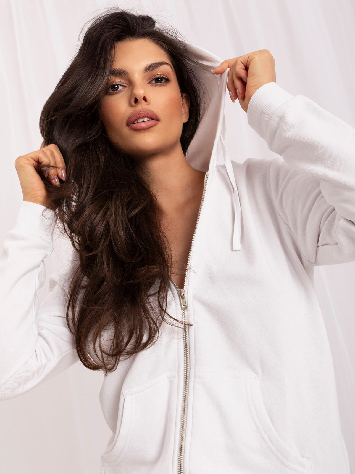 Basic Sweater met Rits en Zakken – Wit