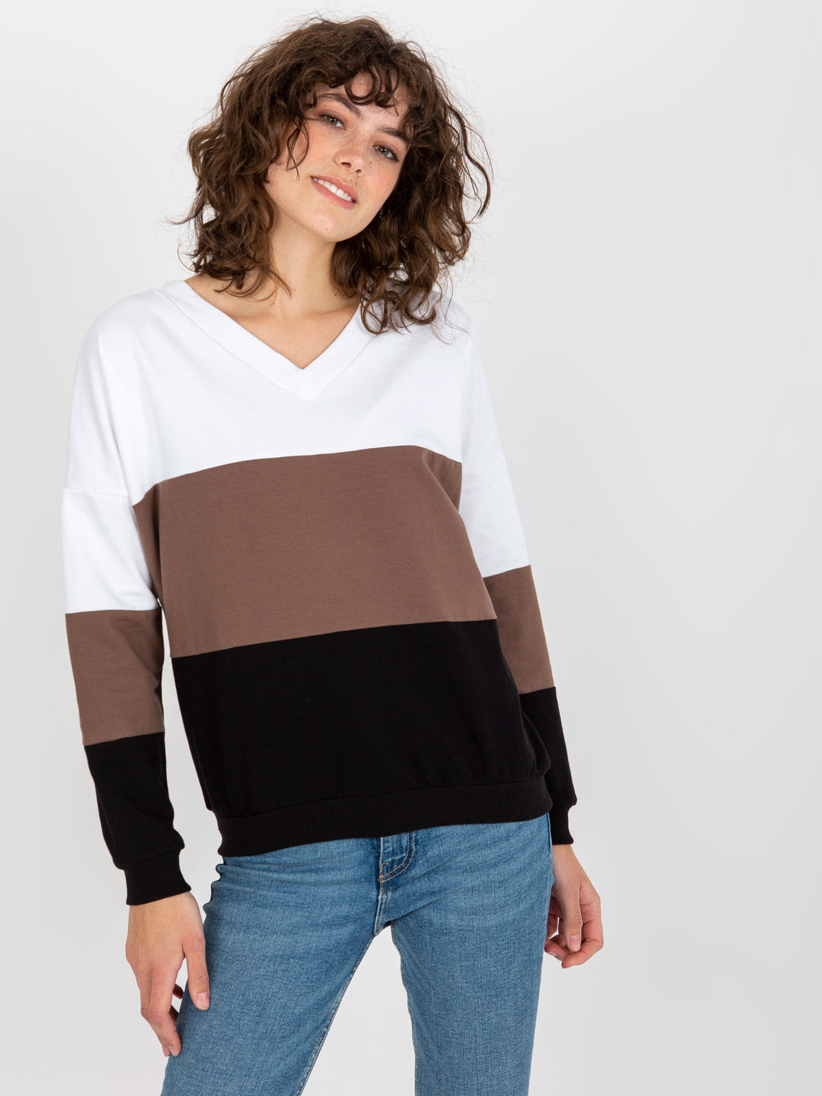 Basic Sweater met V-hals – Wit/Zwart