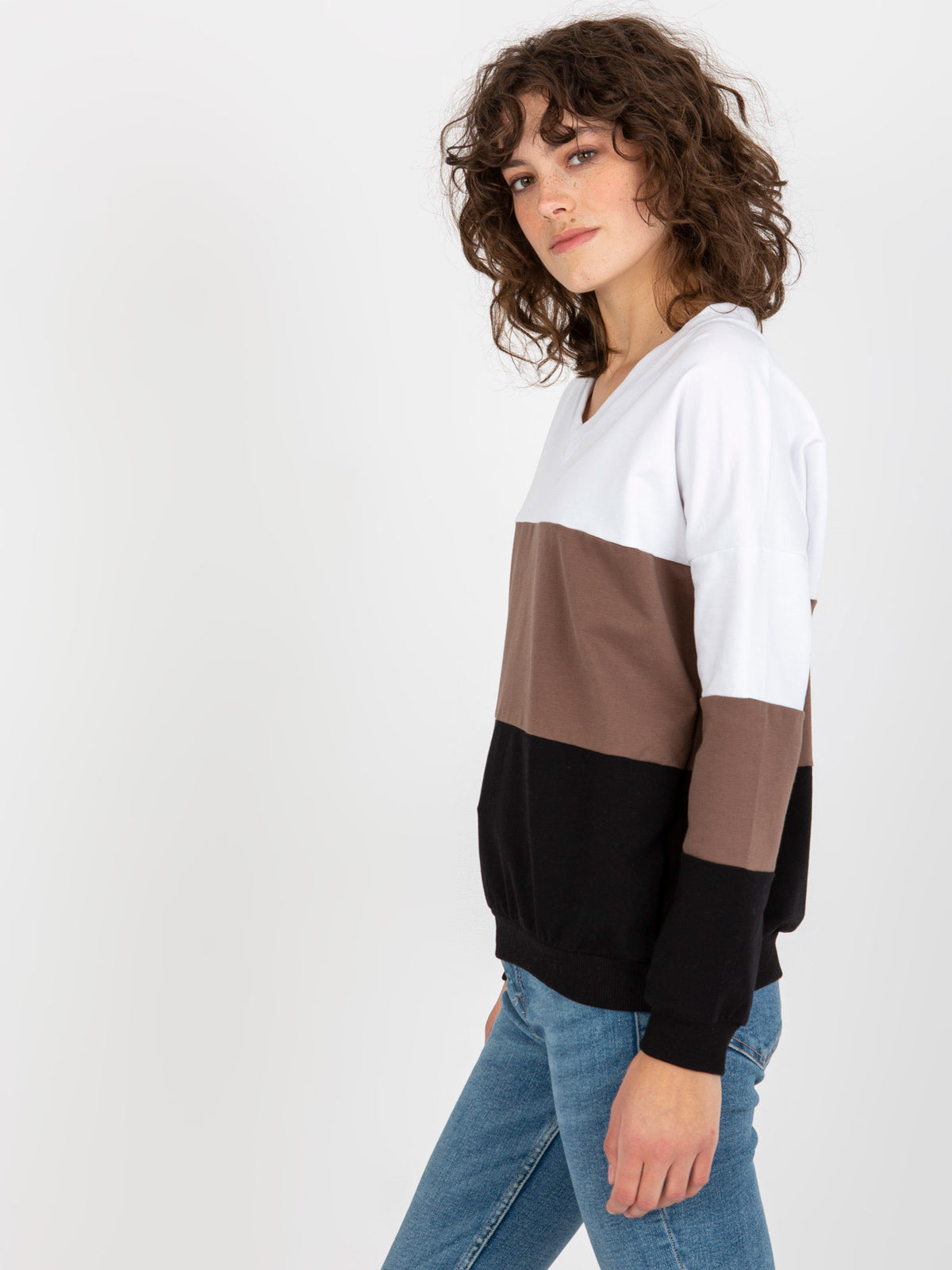 Basic Sweater met V-hals – Wit/Zwart