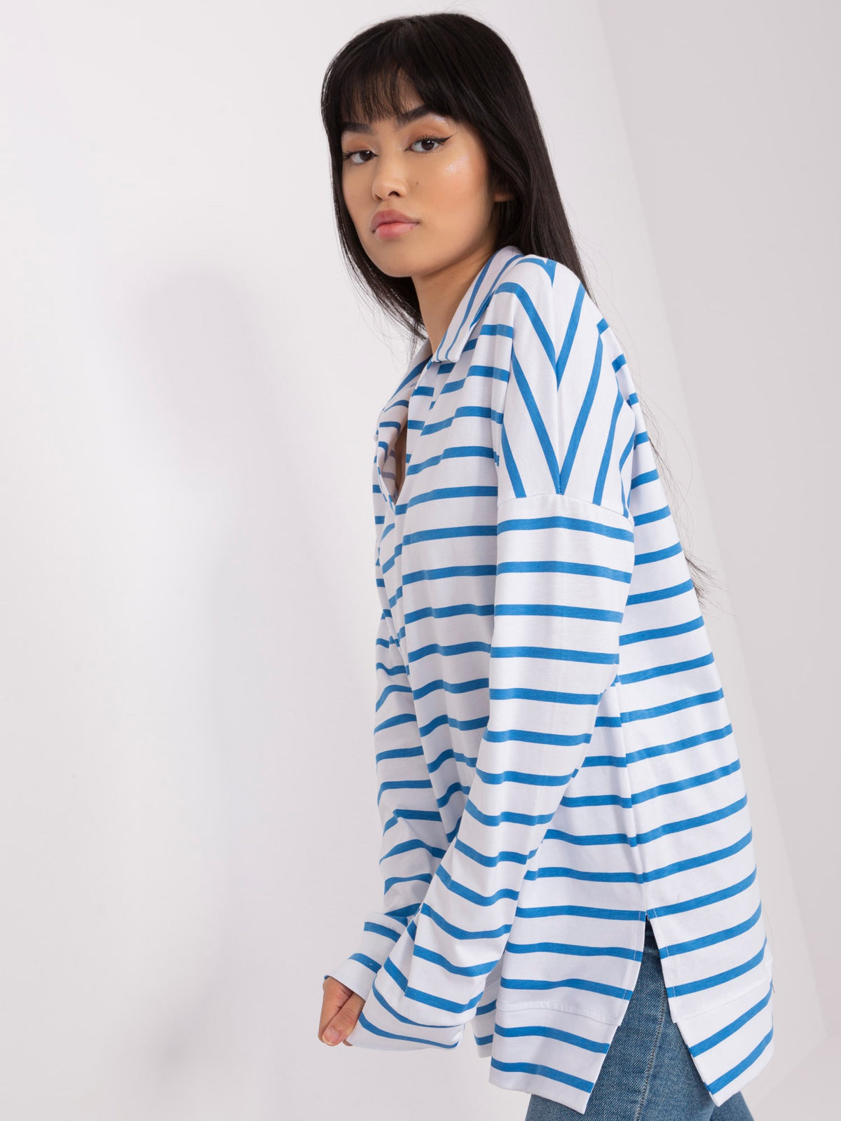 Oversized Gestreepte Blouse – Wit/Blauw