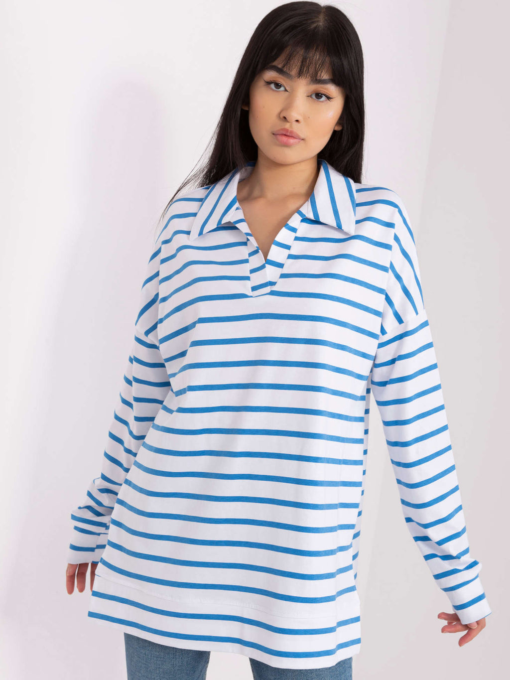 Oversized Gestreepte Blouse – Wit/Blauw