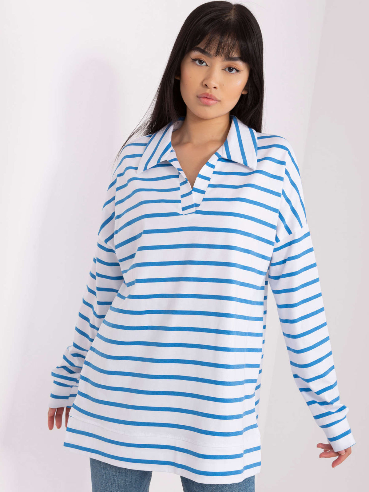 Oversized Gestreepte Blouse – Wit/Blauw