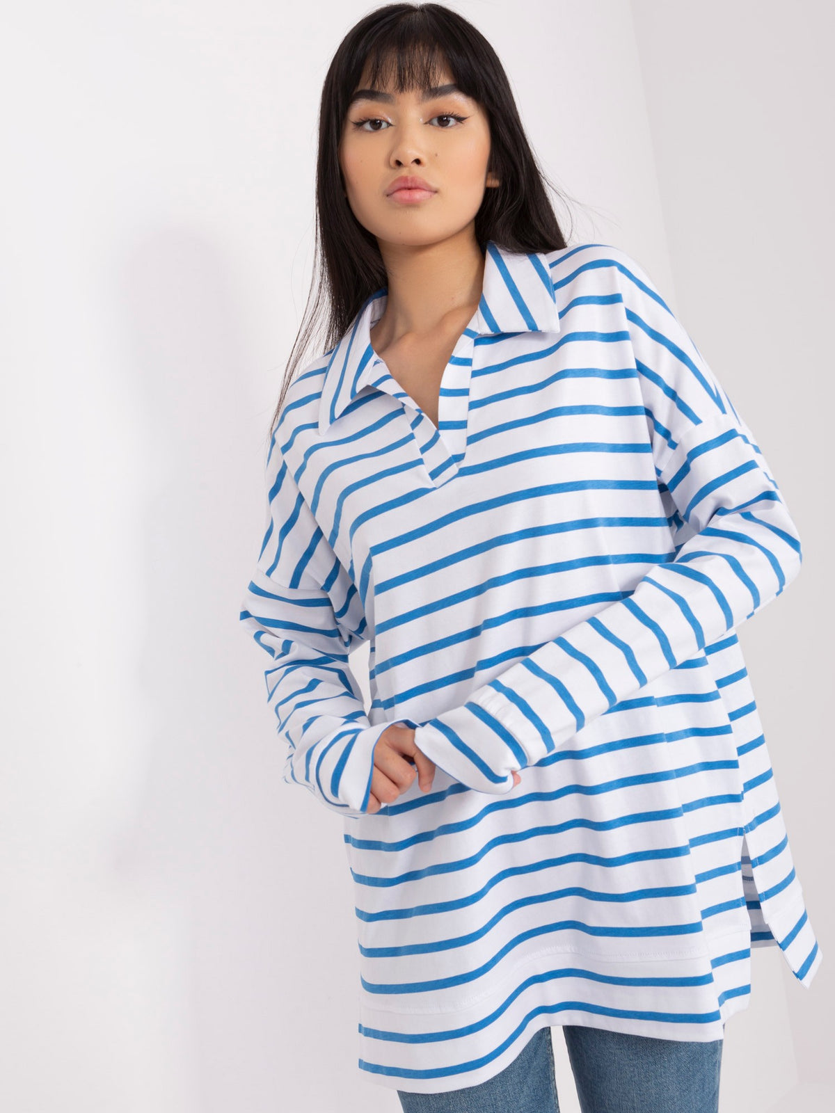 Oversized Gestreepte Blouse – Wit/Blauw