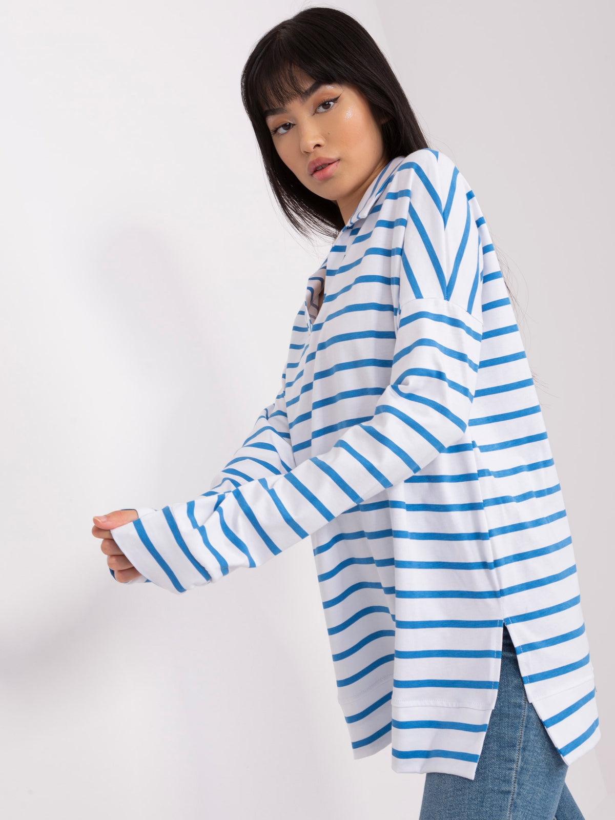 Oversized Gestreepte Blouse – Wit/Blauw
