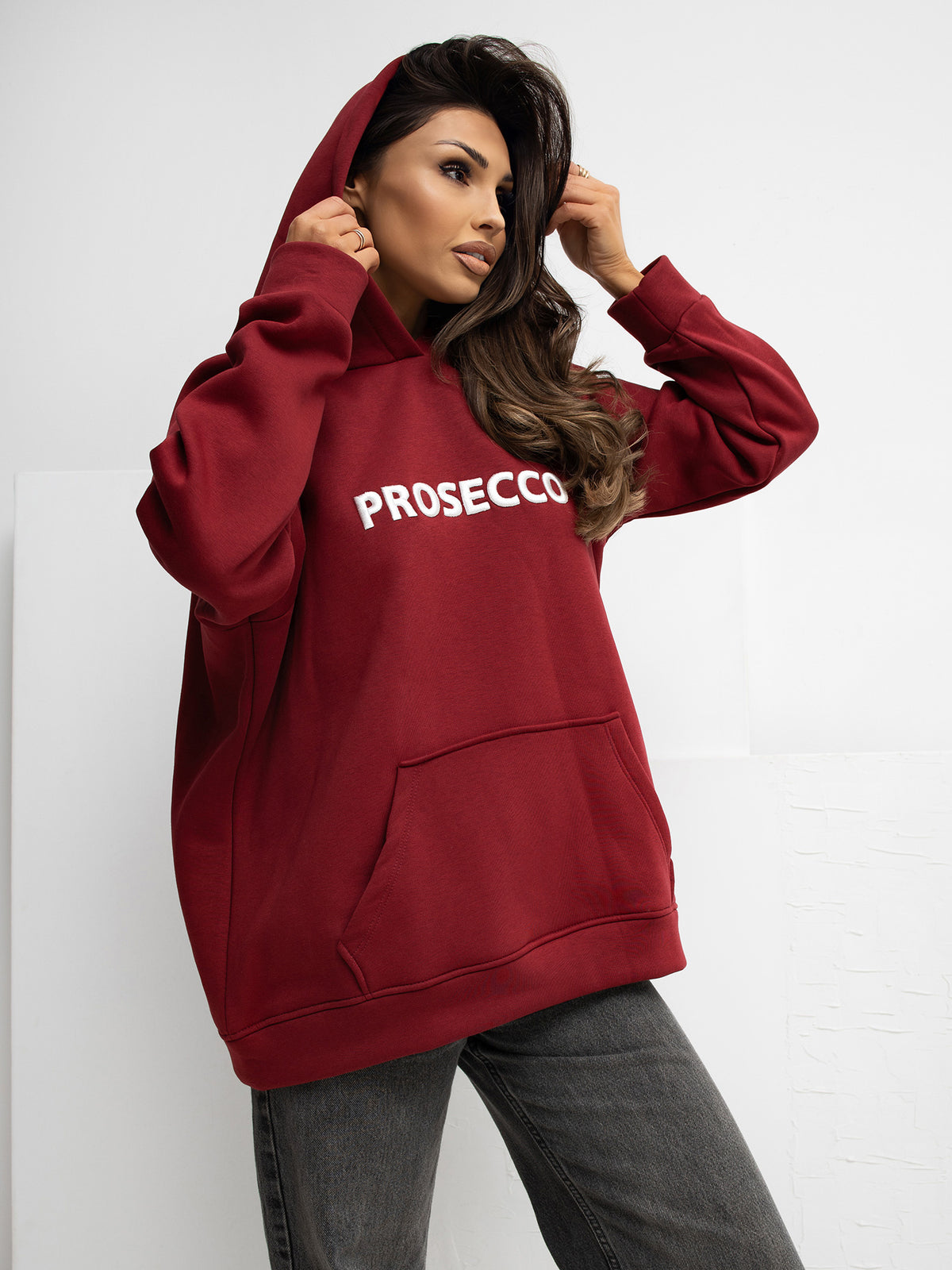 Oversized Hoodie met Geborduurde Tekst – Bordeaux