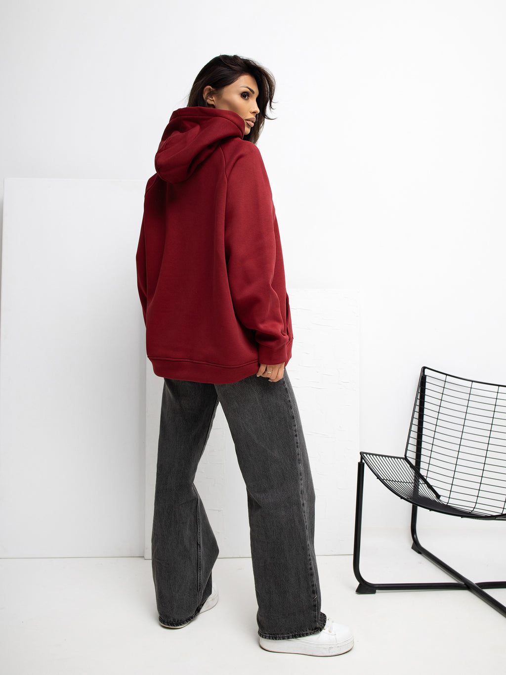 Oversized Hoodie met Geborduurde Tekst – Bordeaux