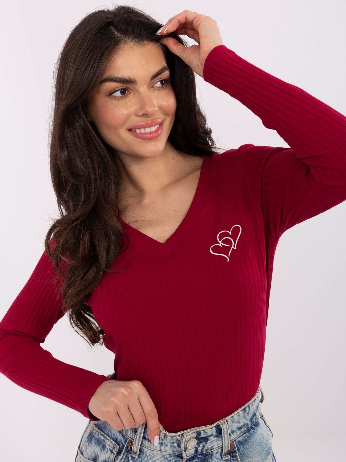 Rib Top met Borduursel – Bordeaux