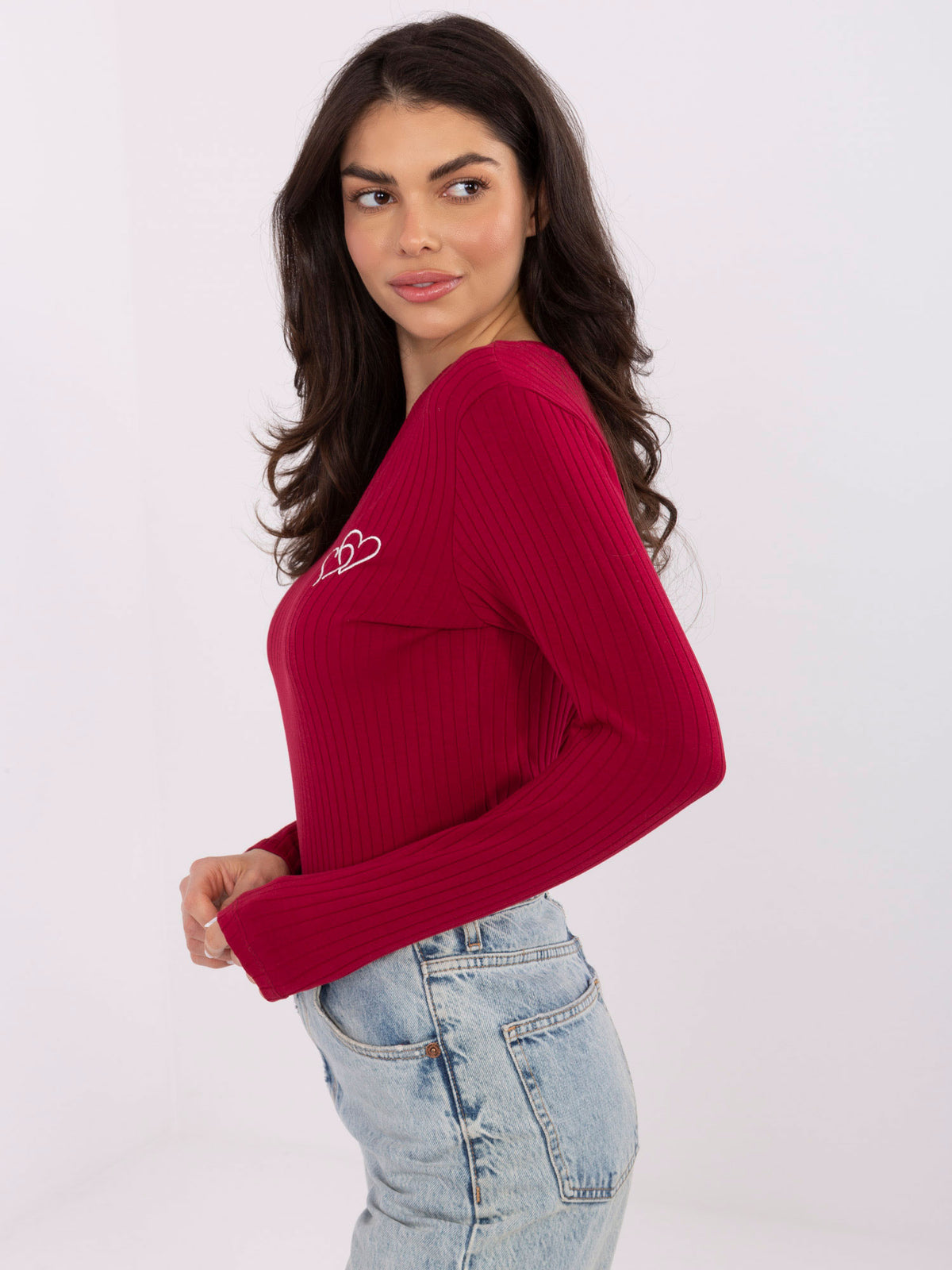 Rib Top met Borduursel – Bordeaux