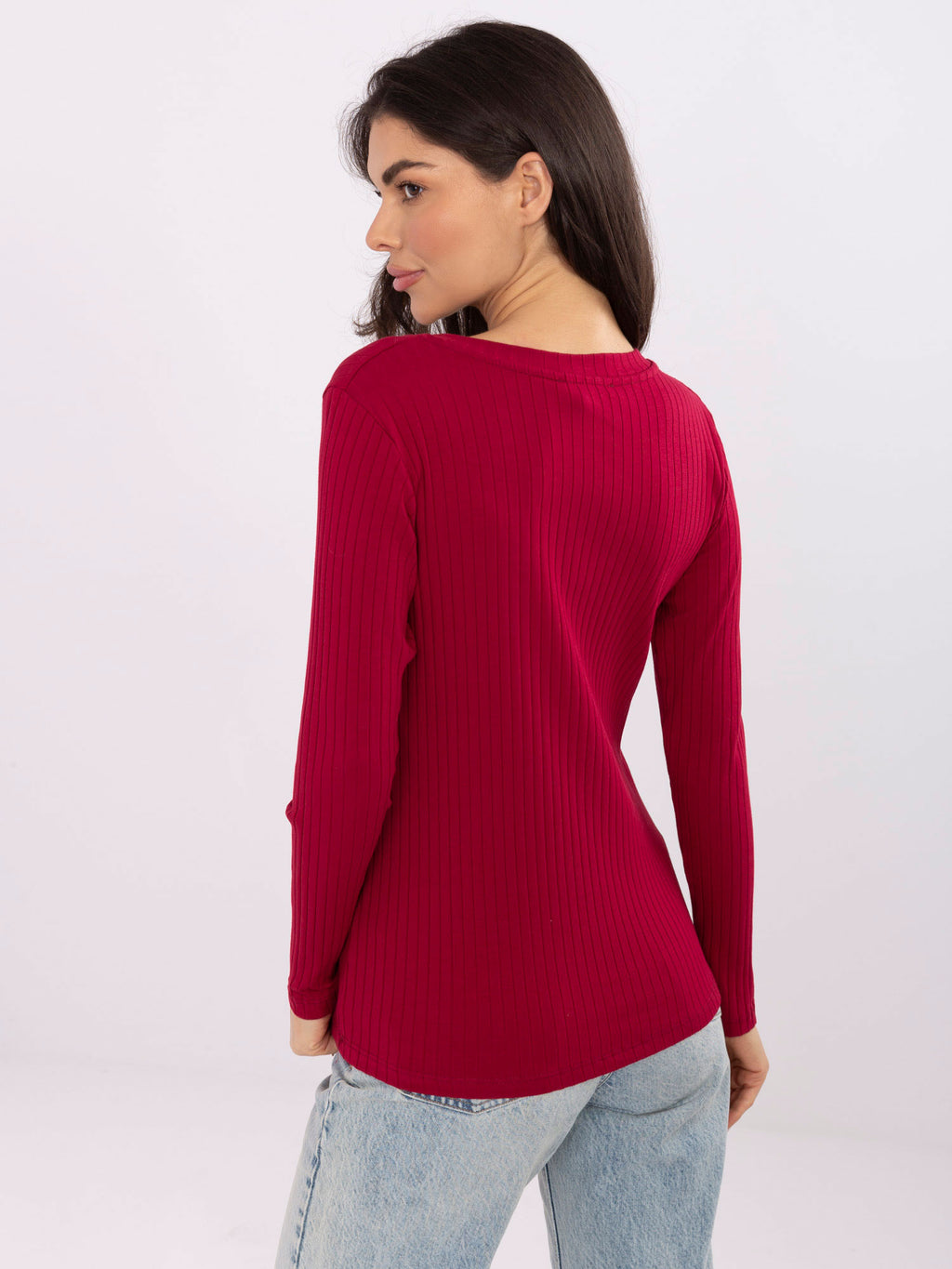 Rib Top met Borduursel – Bordeaux