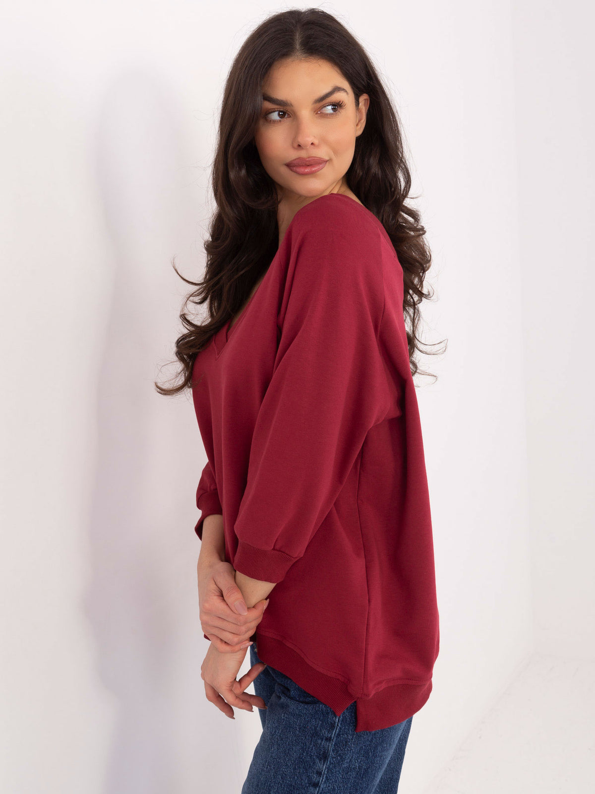 Basic Sweater met V-hals – Bordeaux