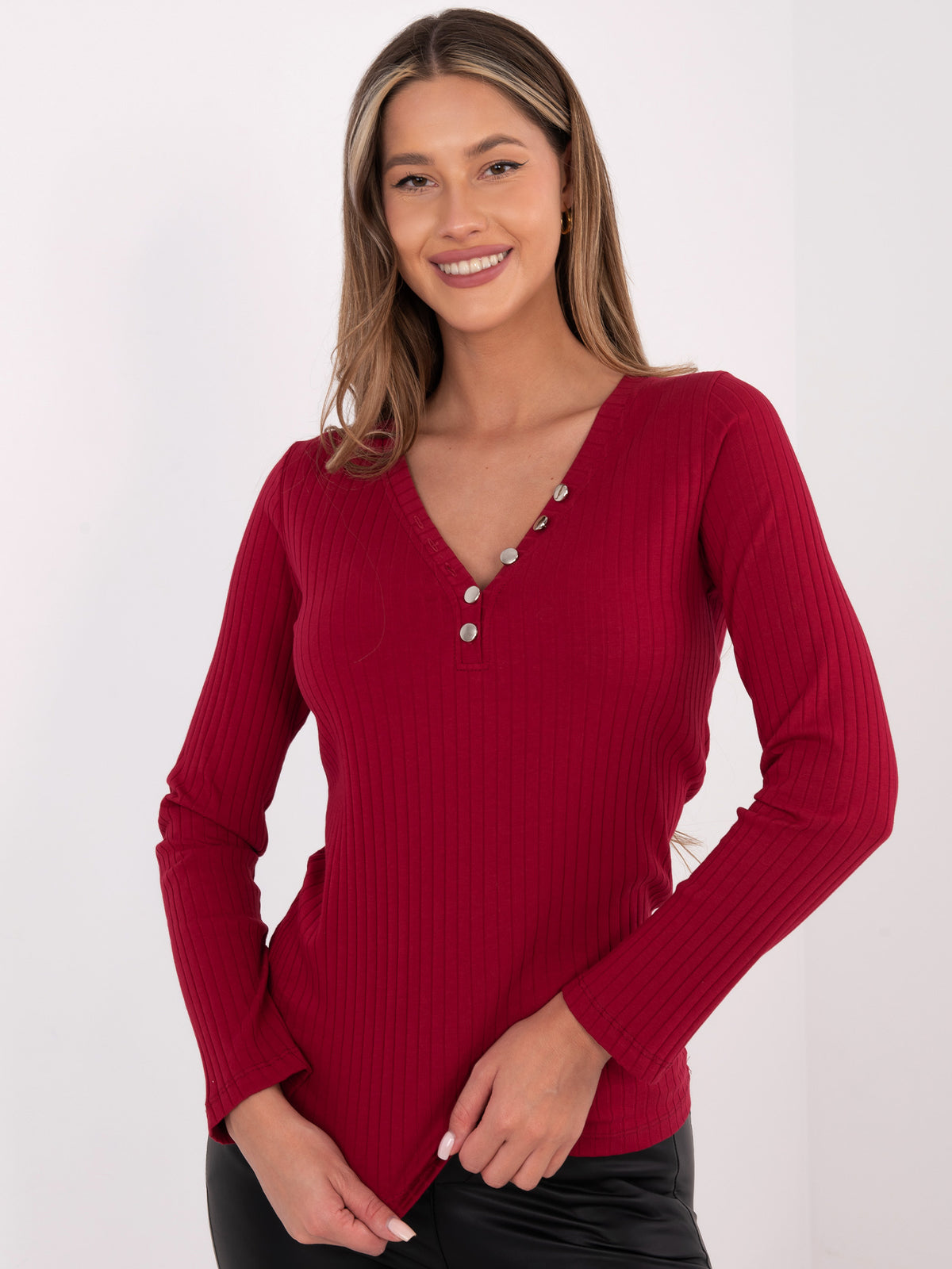 Rib Top met Knopen – Bordeaux