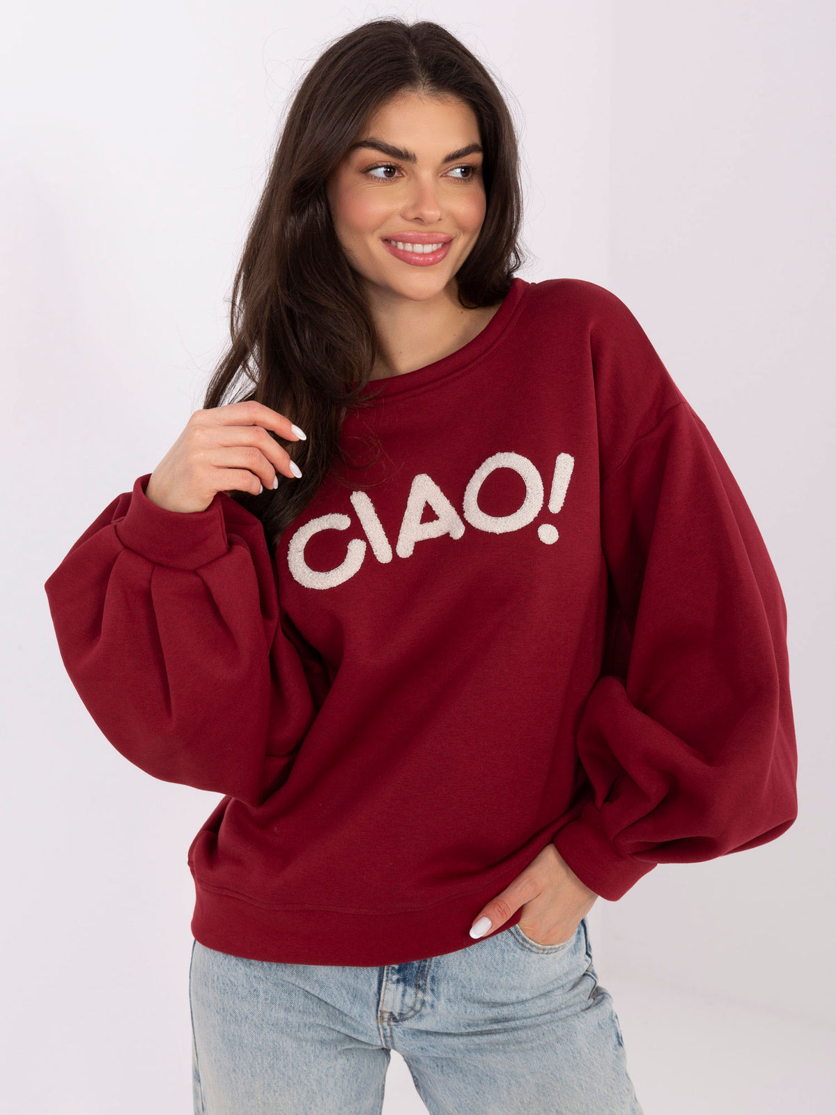 Sweater met Pofmouwen – Bordeaux