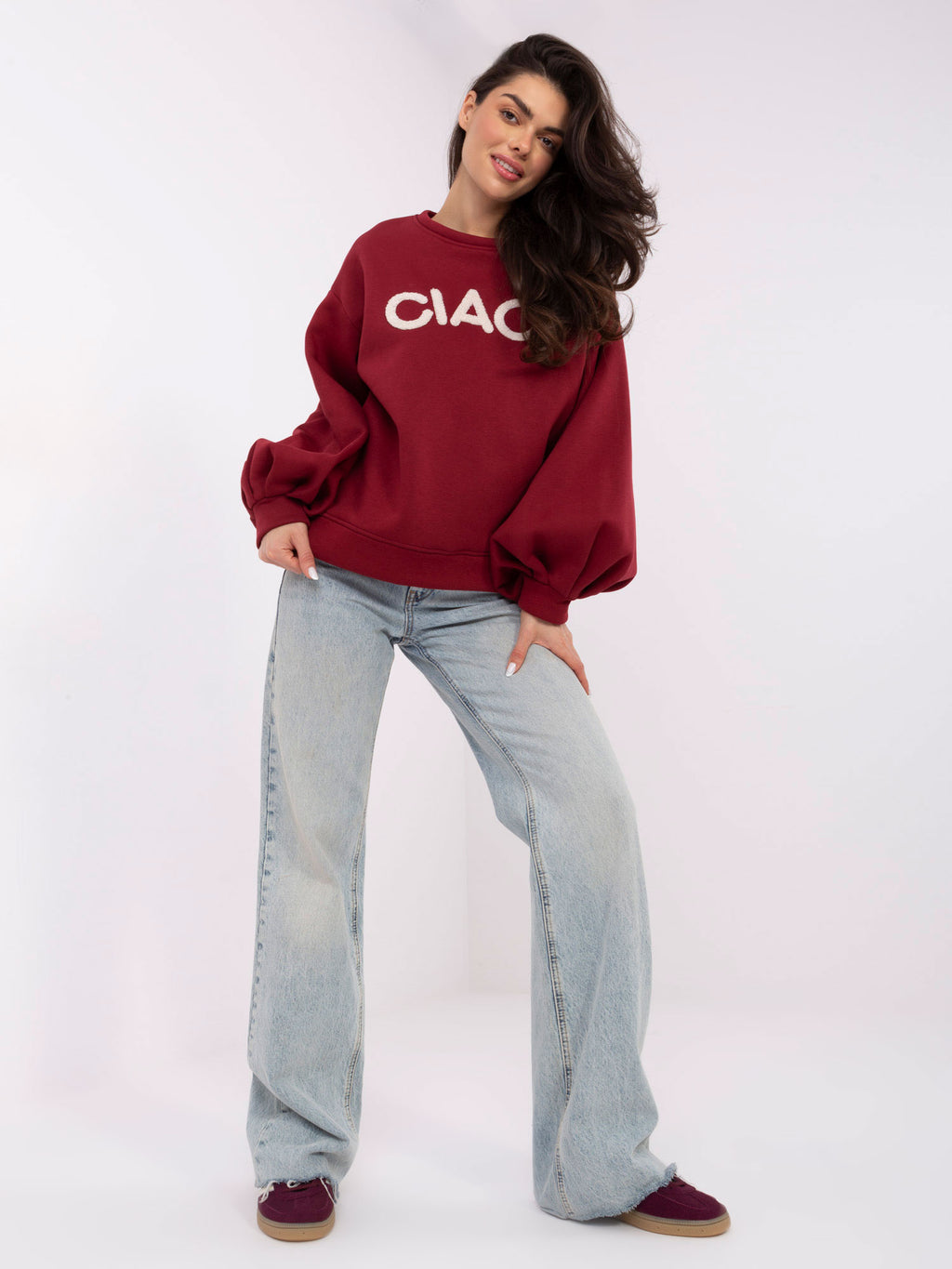 Sweater met Pofmouwen – Bordeaux