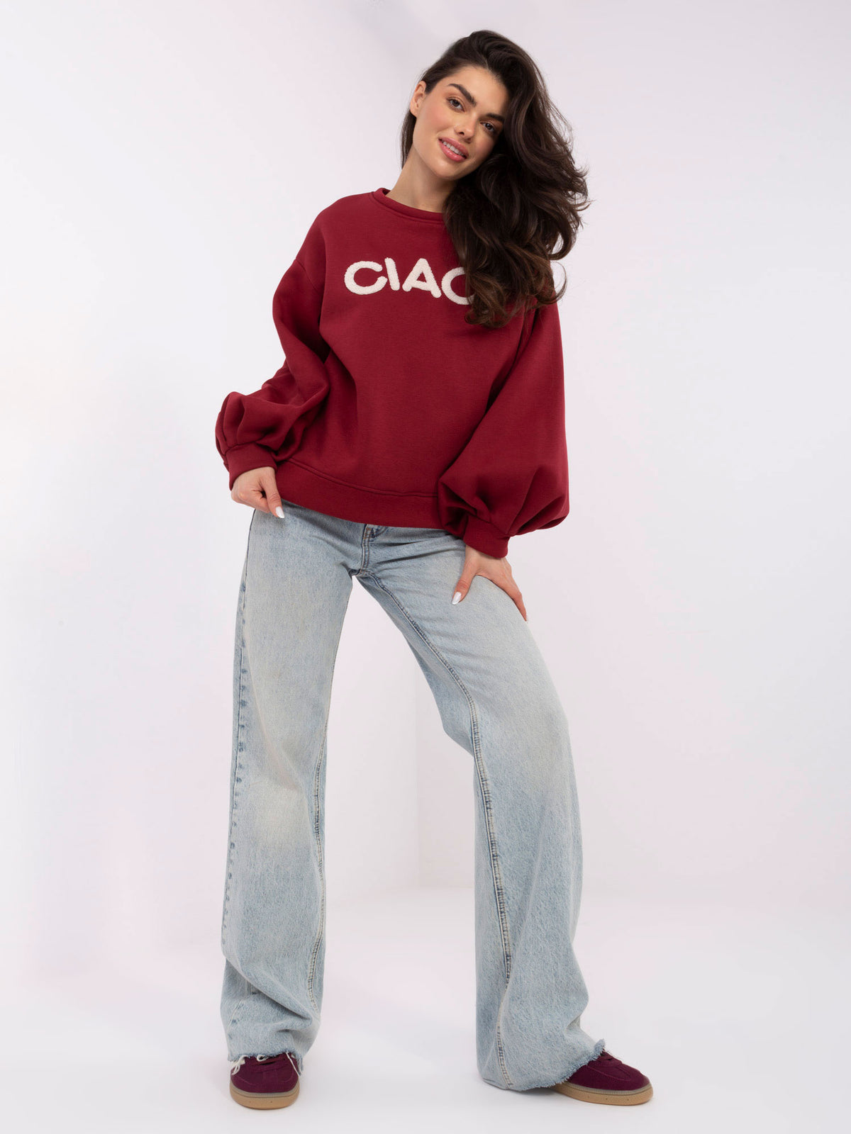 Sweater met Pofmouwen – Bordeaux