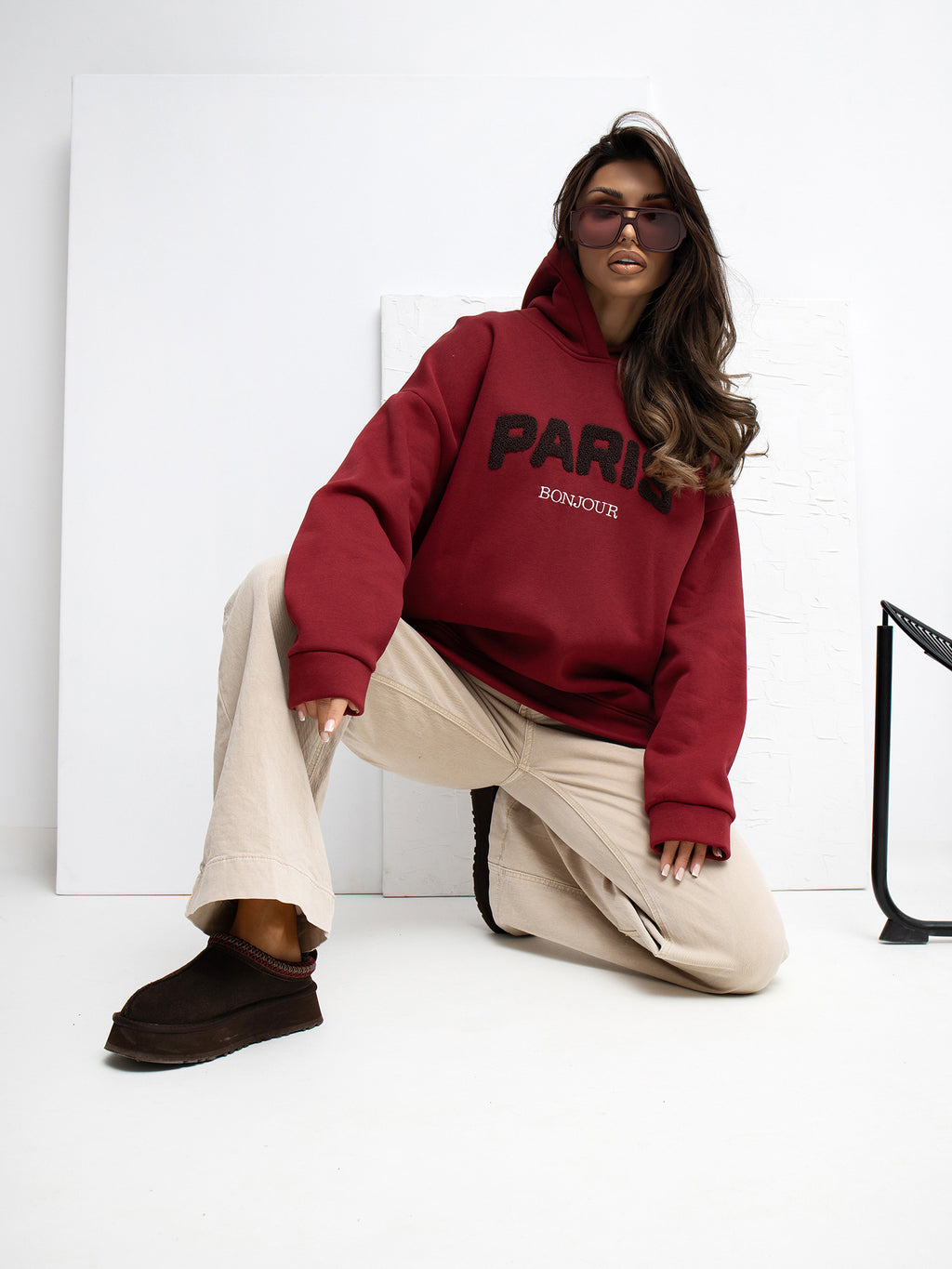 Hoodie met Paris-Borduursel – Bordeaux