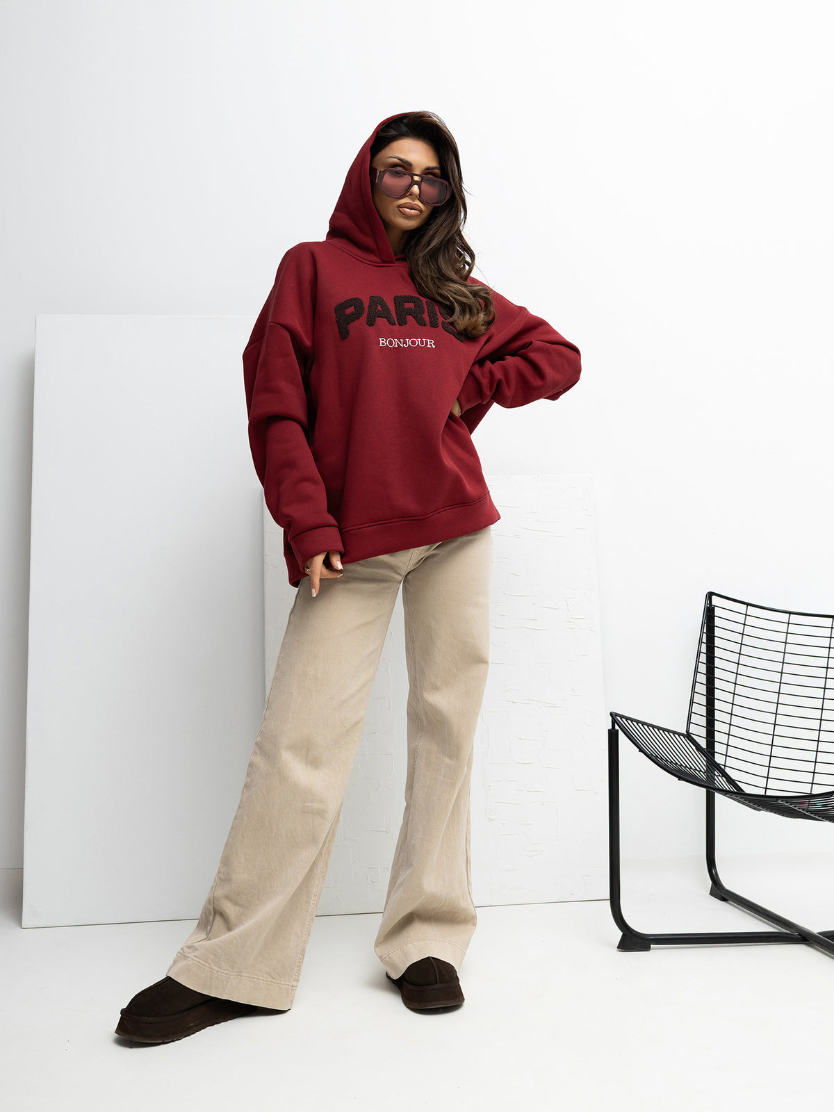 Hoodie met Paris-Borduursel – Bordeaux