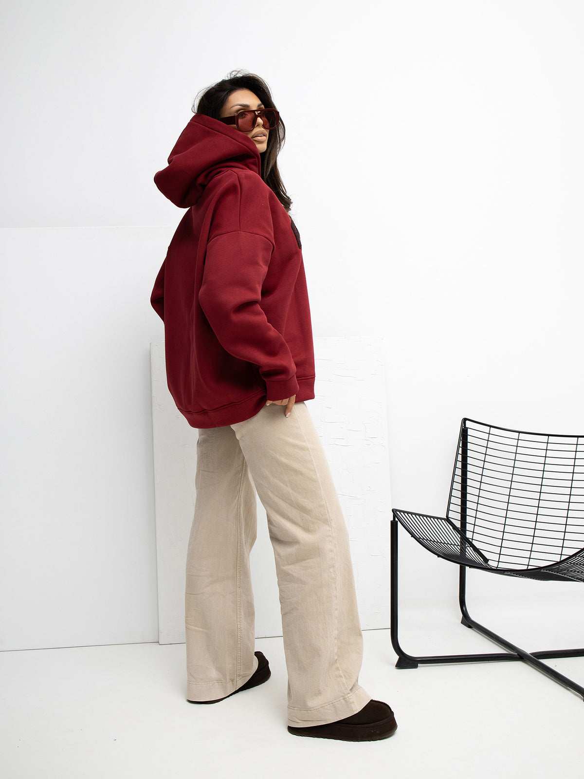Hoodie met Paris-Borduursel – Bordeaux
