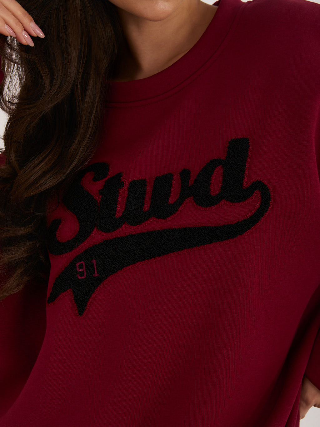 Oversized Sweater met Tekst – Bordeaux