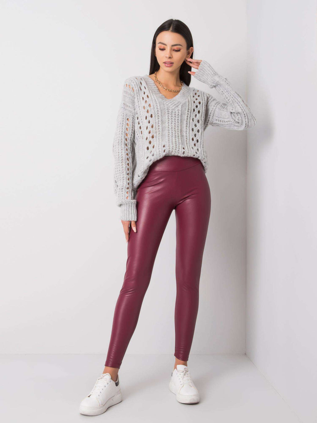 Gevoerde Leatherlook Legging – Donkerrood
