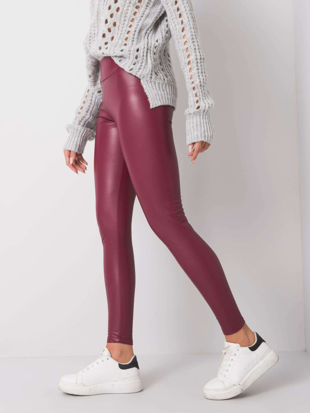 Gevoerde Leatherlook Legging – Donkerrood
