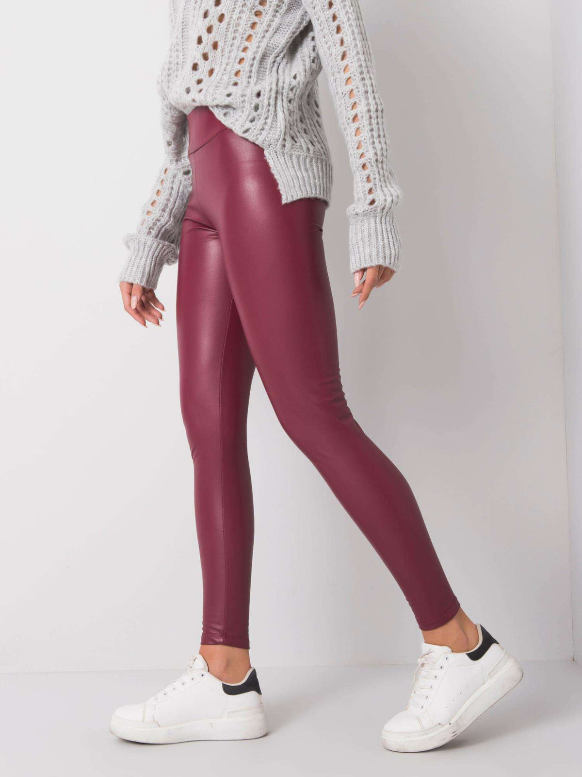 Gevoerde Leatherlook Legging – Donkerrood