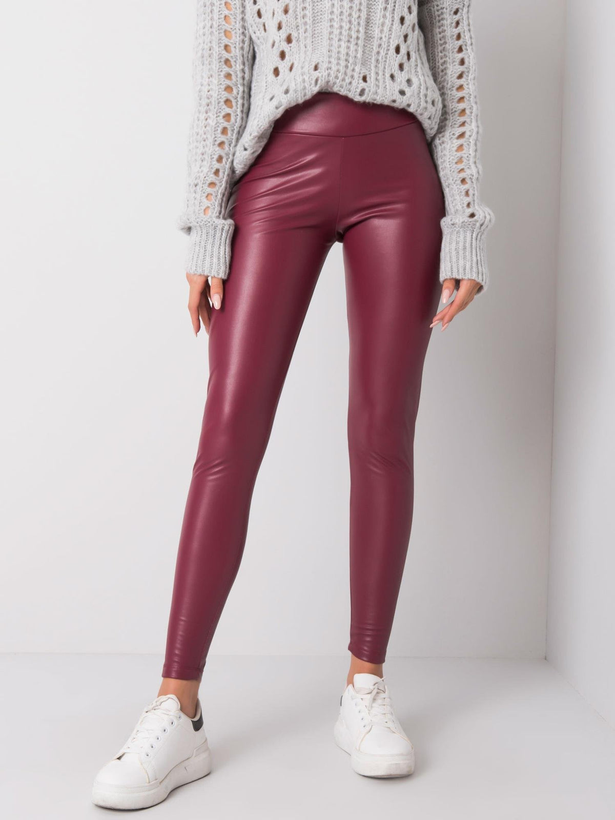 Gevoerde Leatherlook Legging – Donkerrood