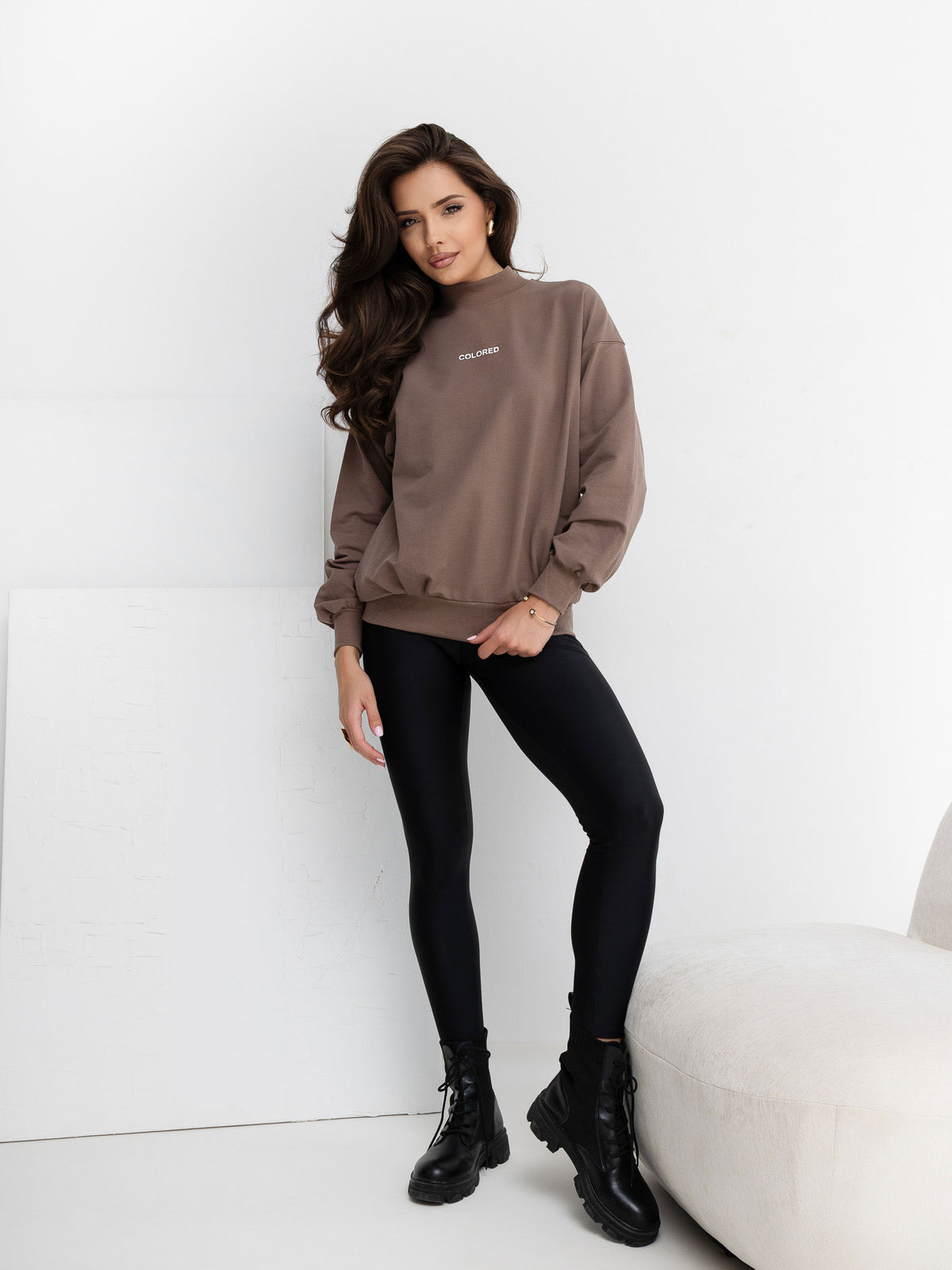 Dylan Sweater met Opstaande Kraag – Bruin