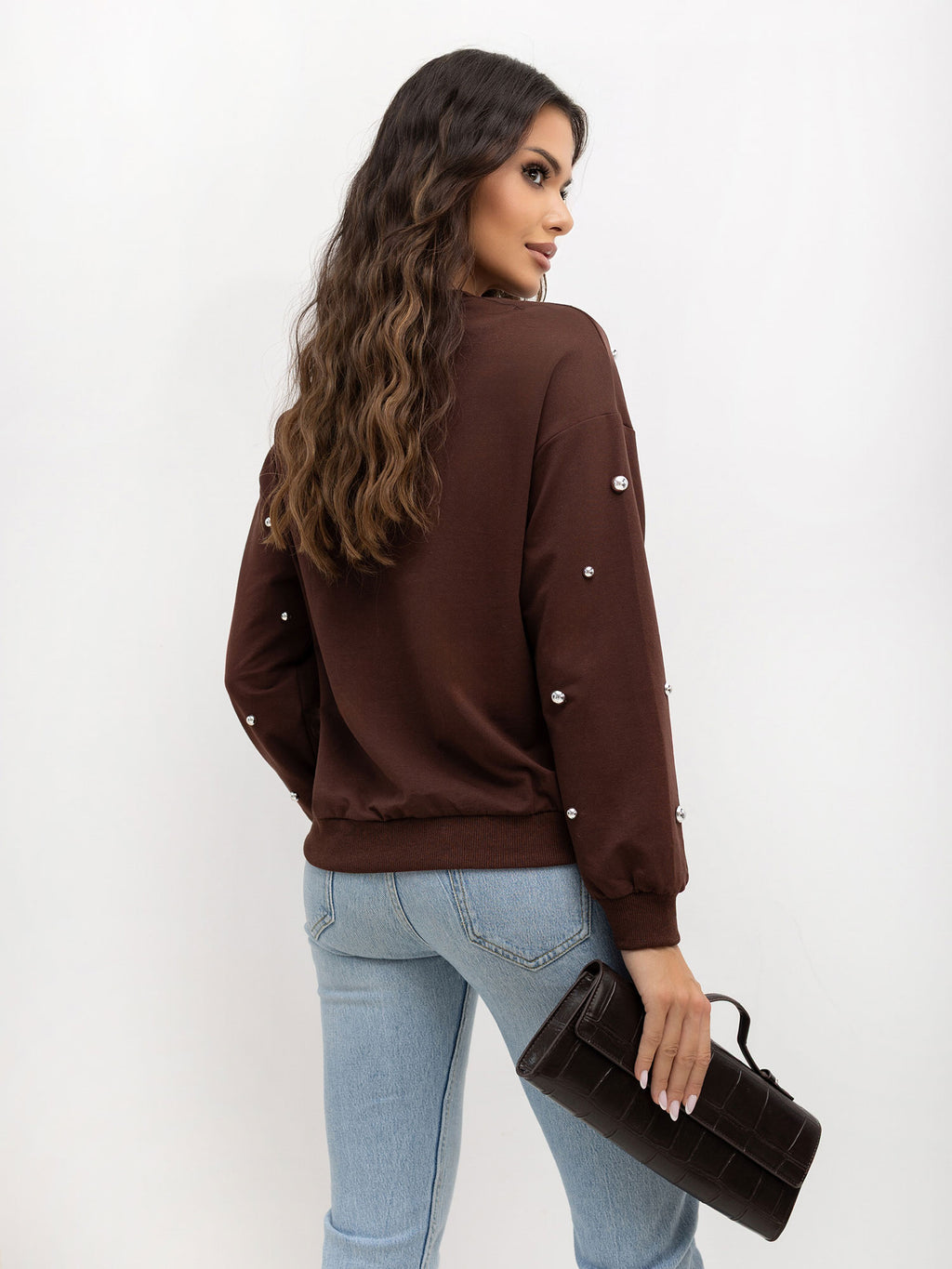 Sweater met Sierstuds – Bruin