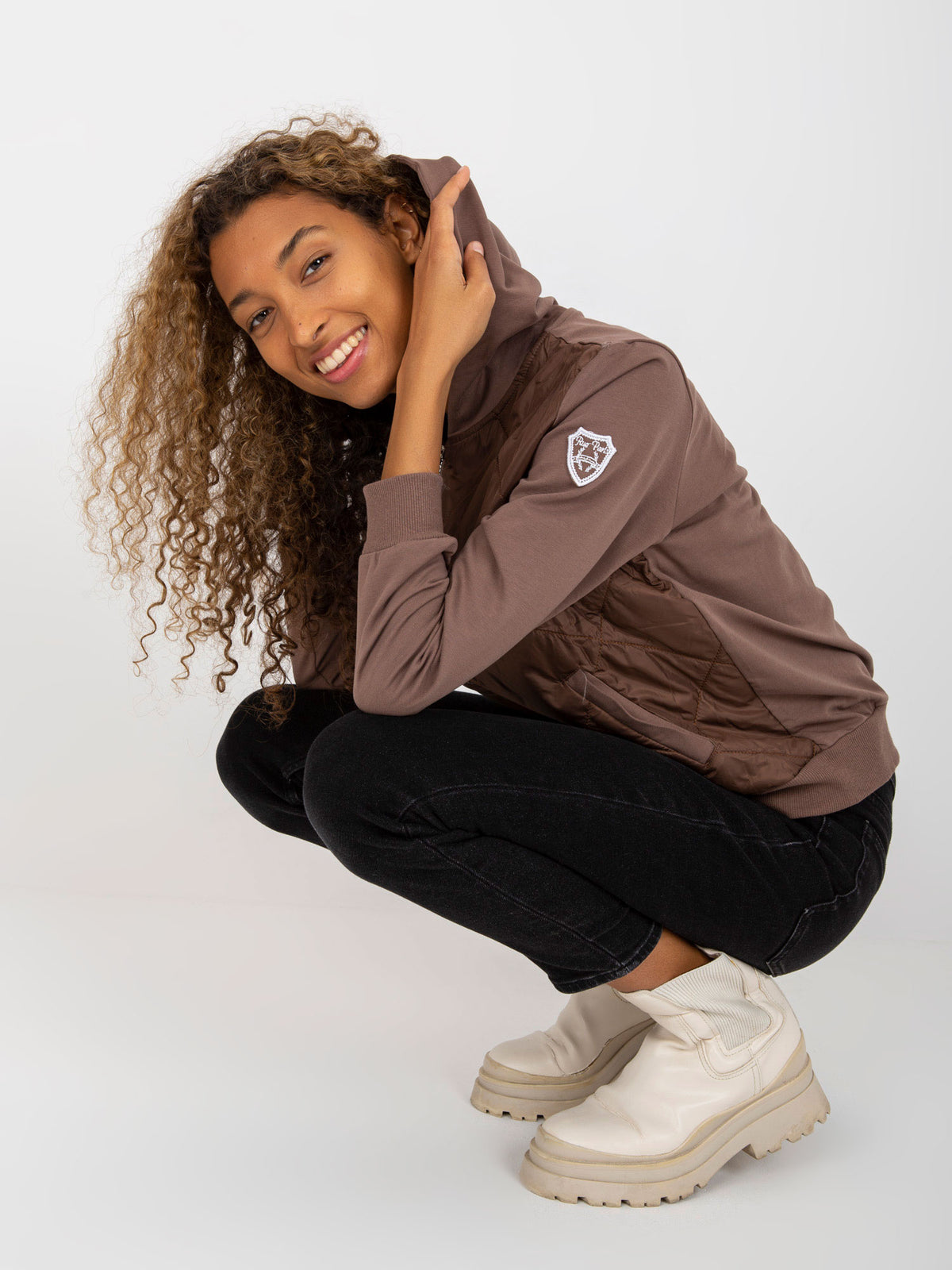 Gewatteerde Bomber Hoodie – Bruin