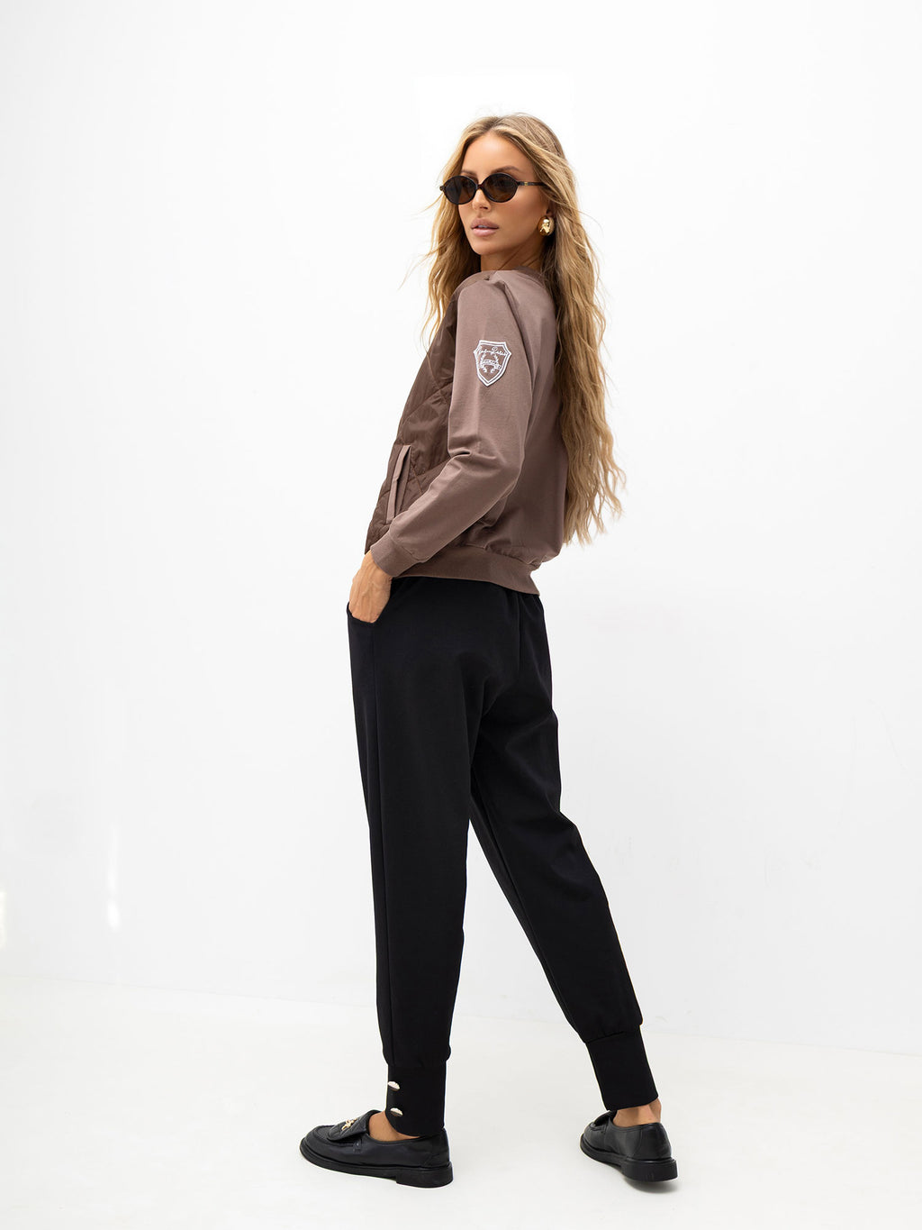 Gewatteerde Bomber Sweater – Bruin