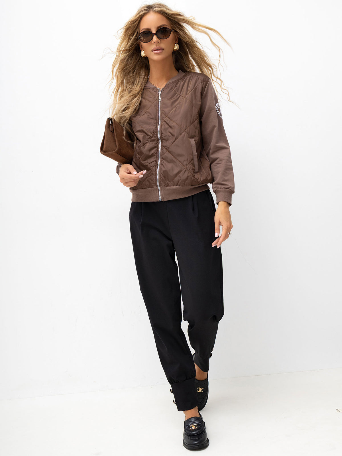 Gewatteerde Bomber Sweater – Bruin