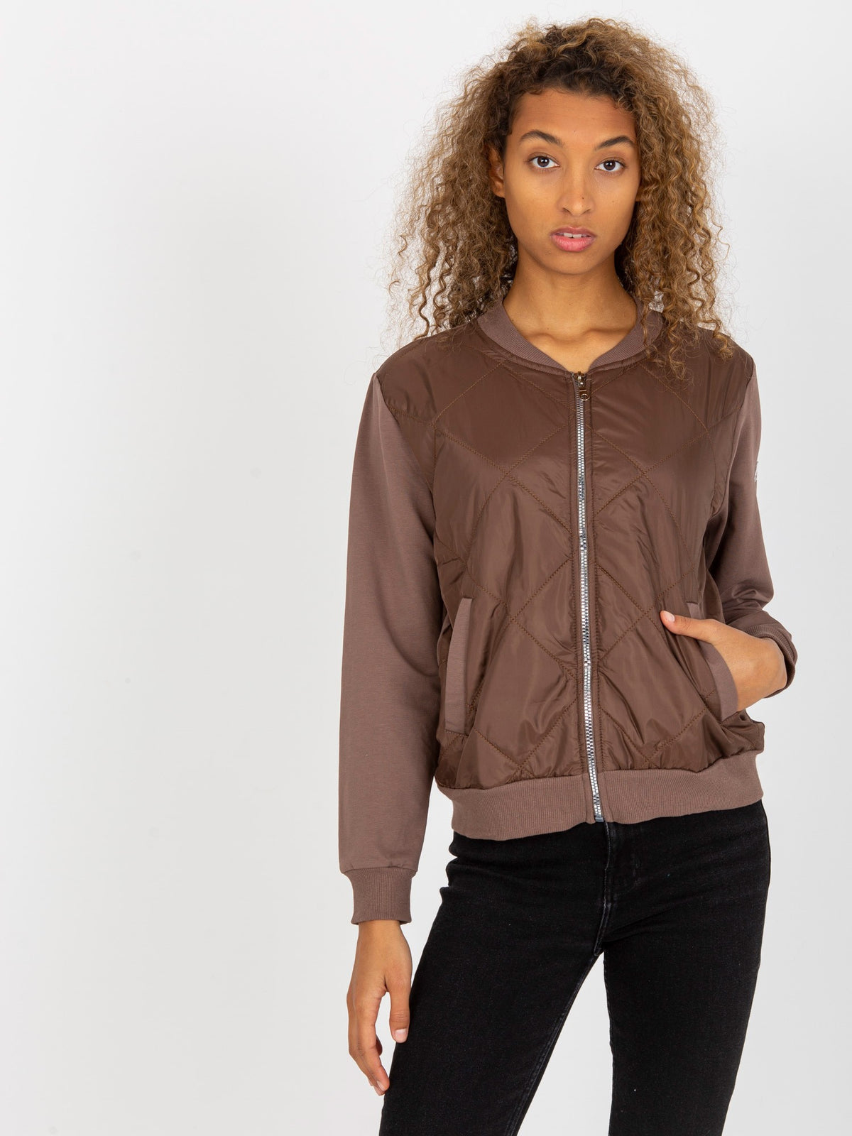 Gewatteerde Bomber Sweater – Bruin