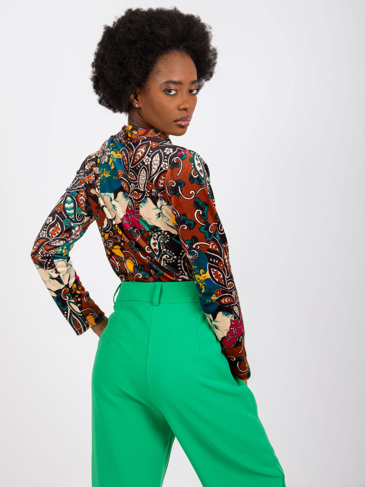 Paisley Blouse met Hoge Hals – Bruin/Multi
