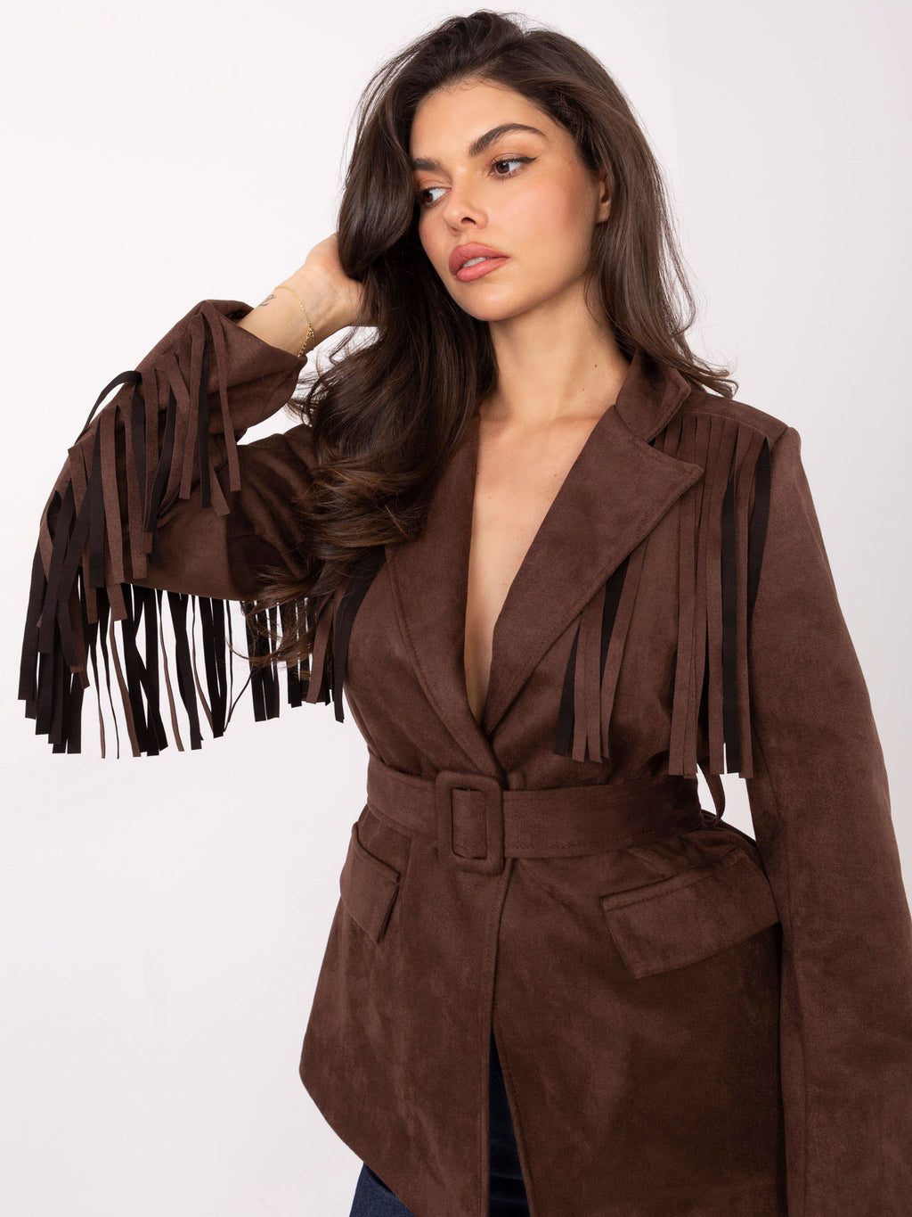 Bruine Suèdelook Blazer met Ceintuur