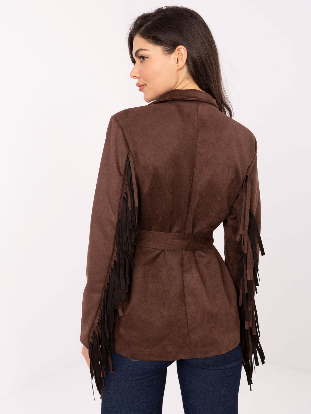Bruine Suèdelook Blazer met Ceintuur