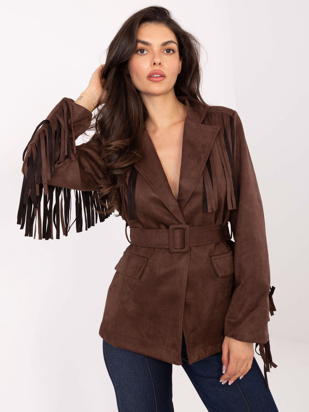 Bruine Suèdelook Blazer met Ceintuur