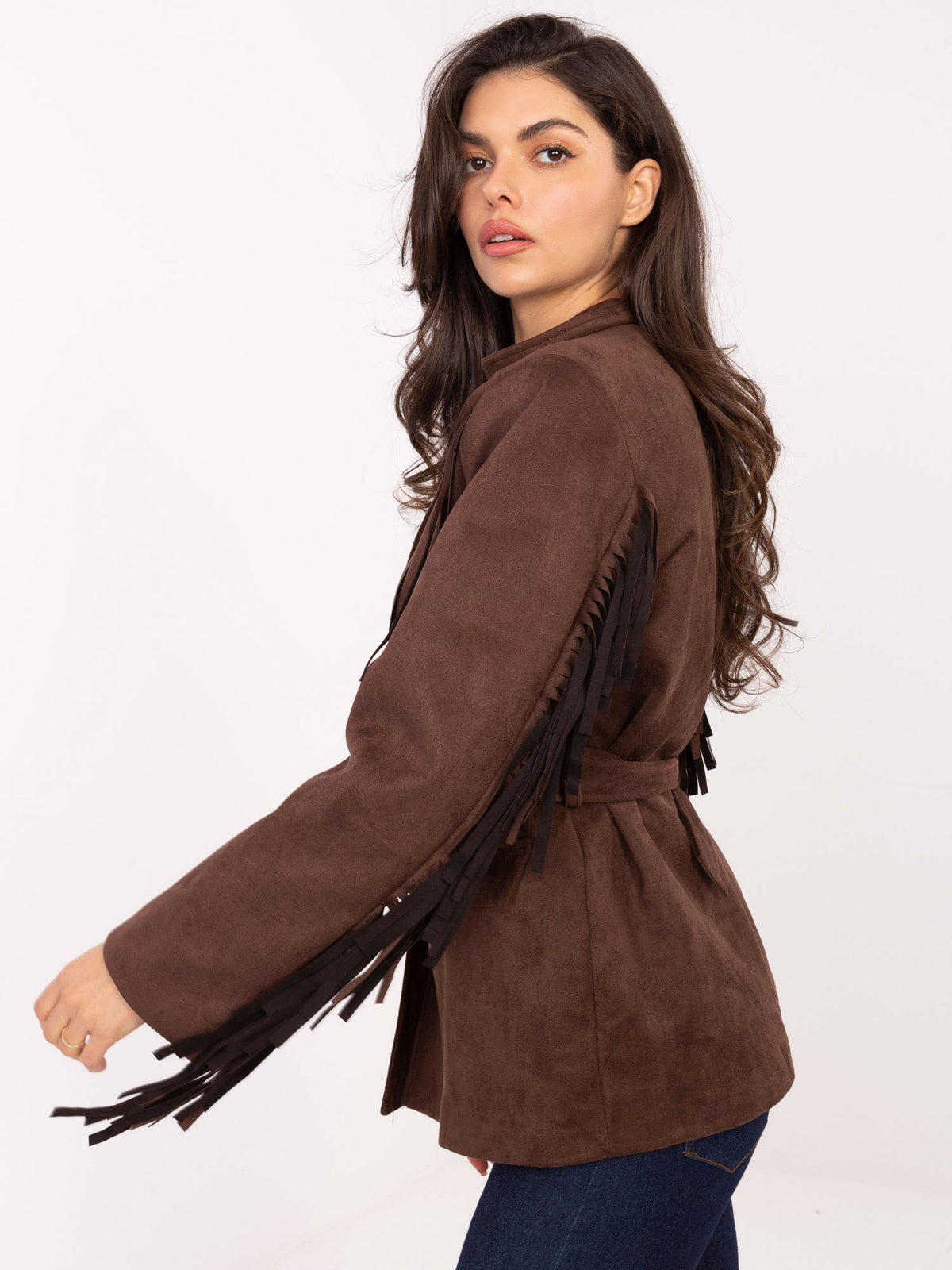 Bruine Suèdelook Blazer met Ceintuur