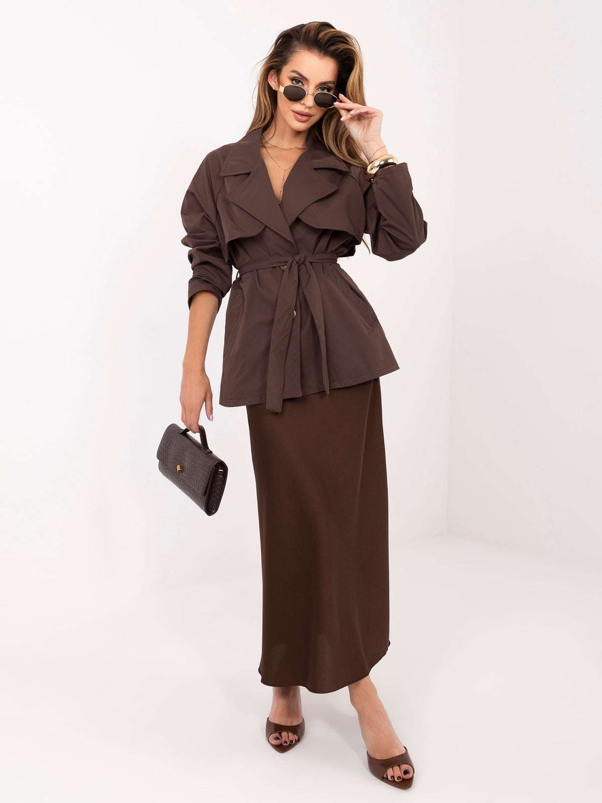 Korte Dames Trenchcoat met Ceintuur – Bruin