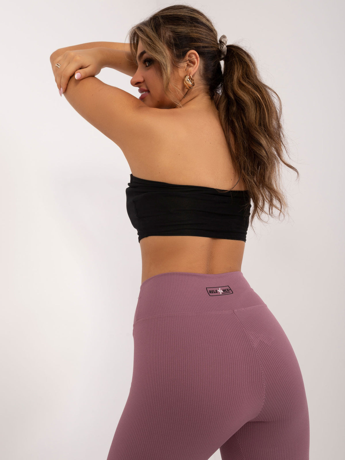 Geribde High-Waist Legging – Donkerroze