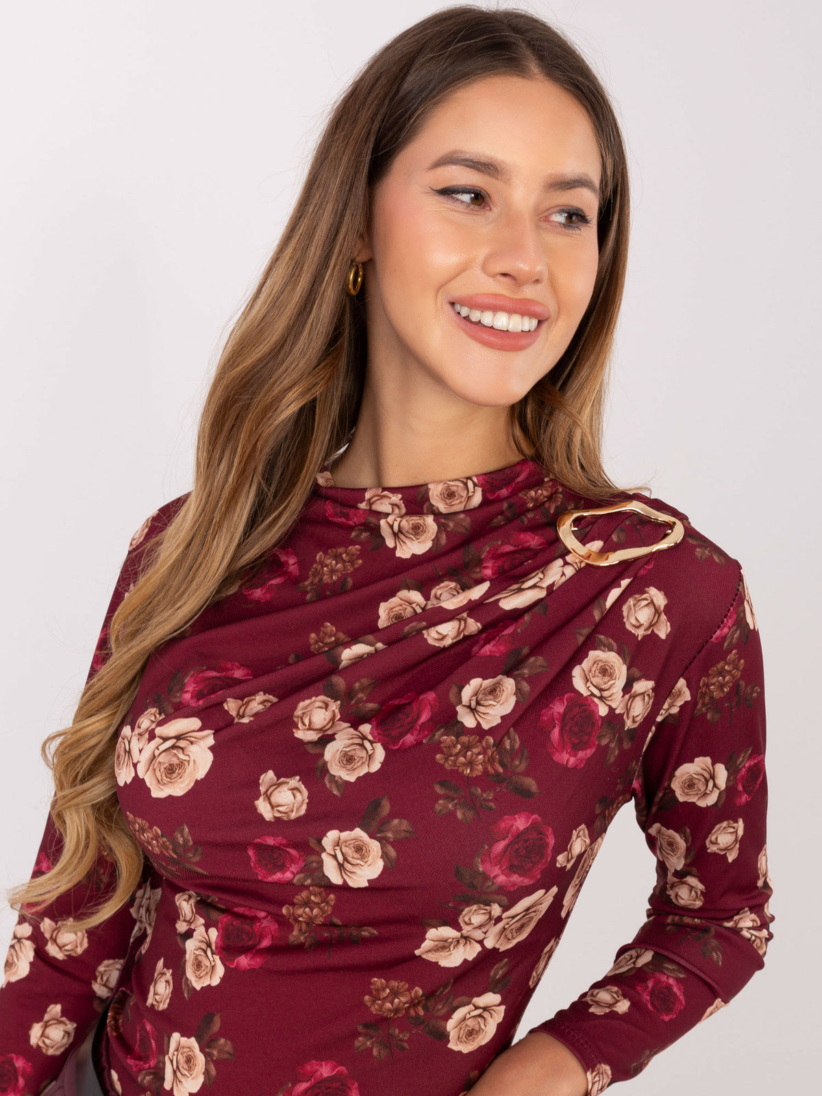 Blouse met Bloemenprint – Bordeaux