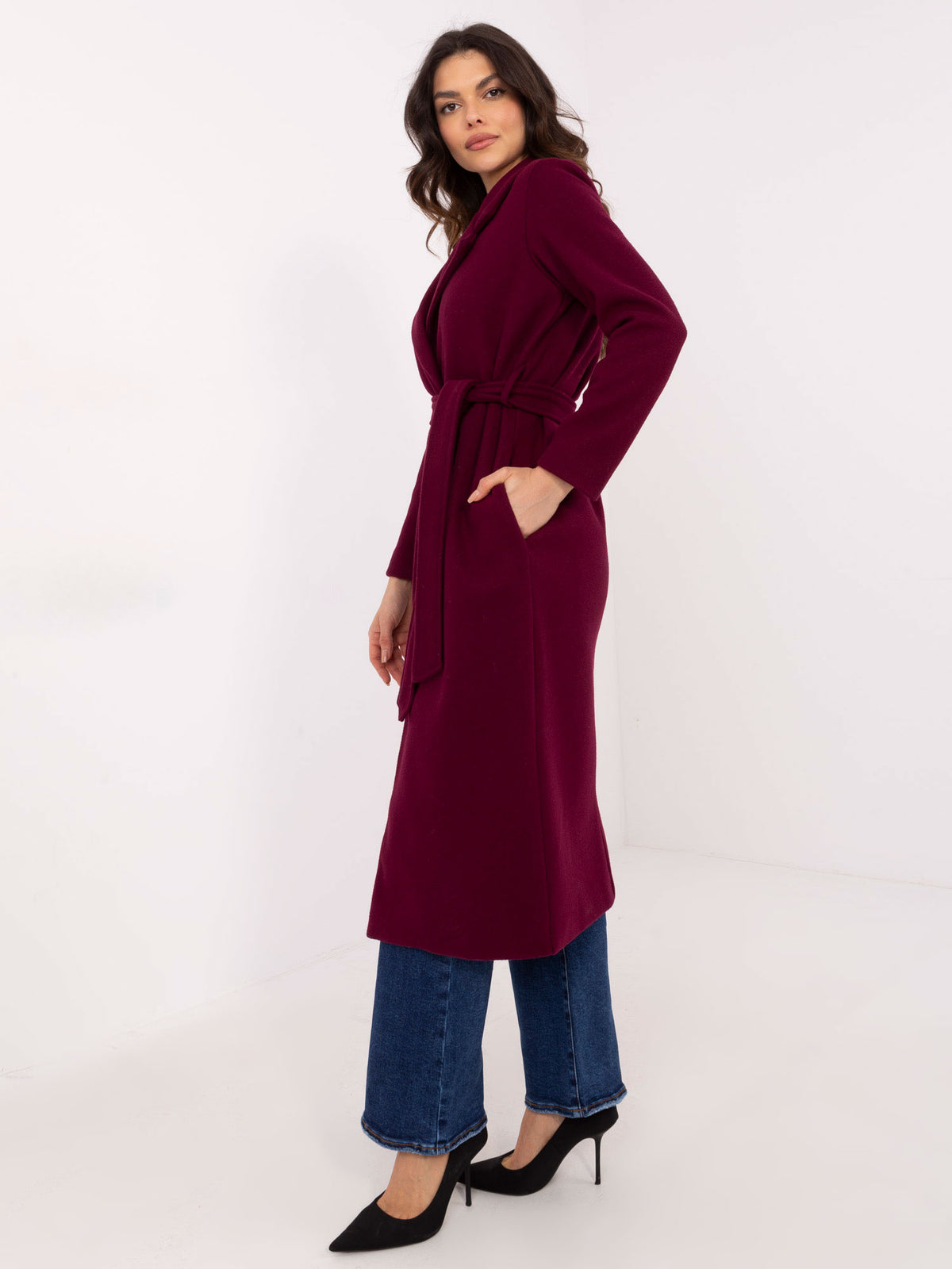 Lange Mantel met Ceintuur – Bordeaux
