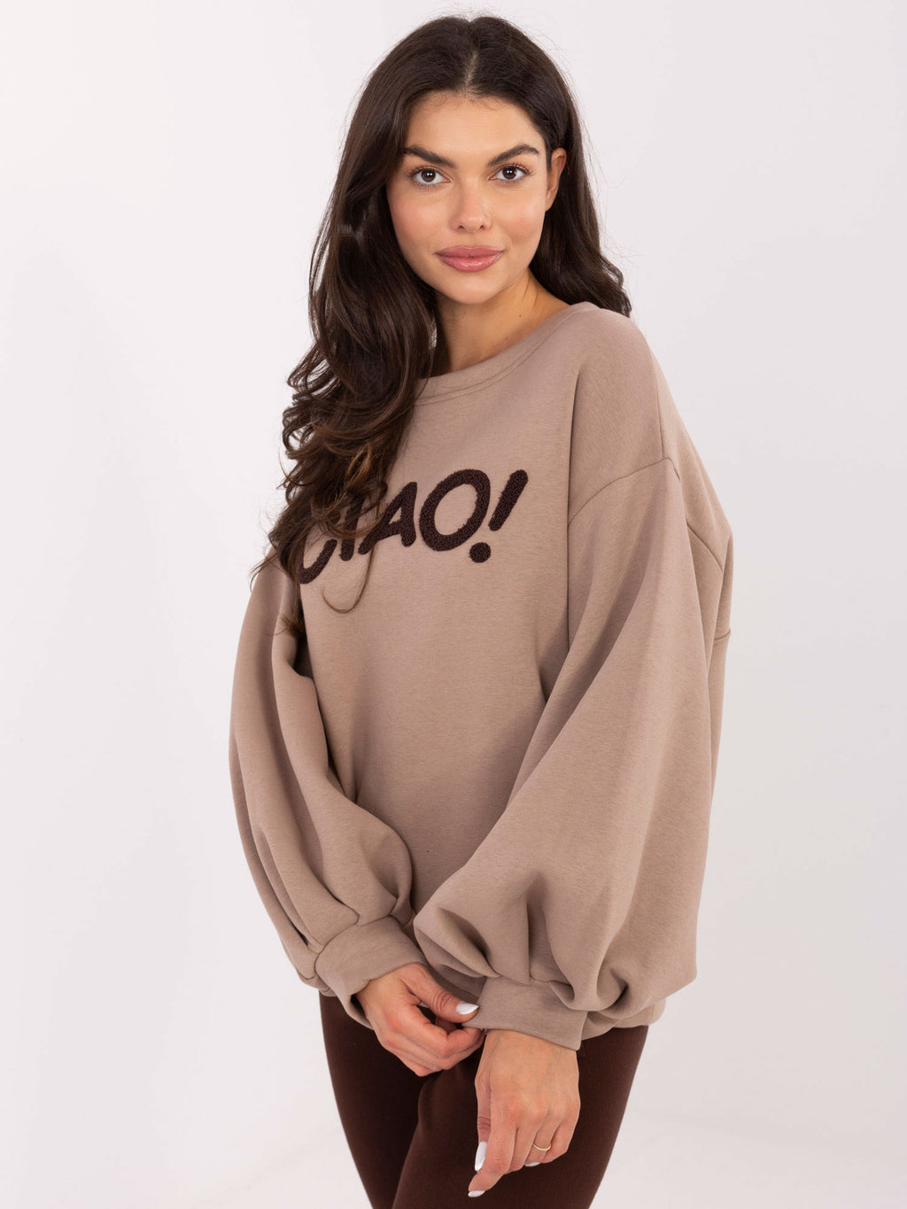 Sweater met Pofmouwen – Donkerbeige