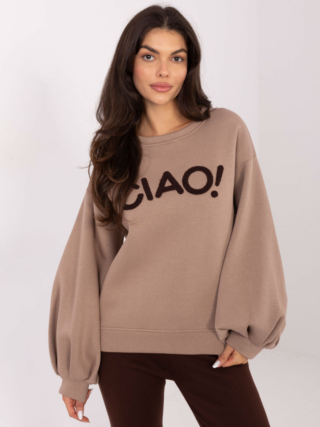 Sweater met Pofmouwen – Donkerbeige