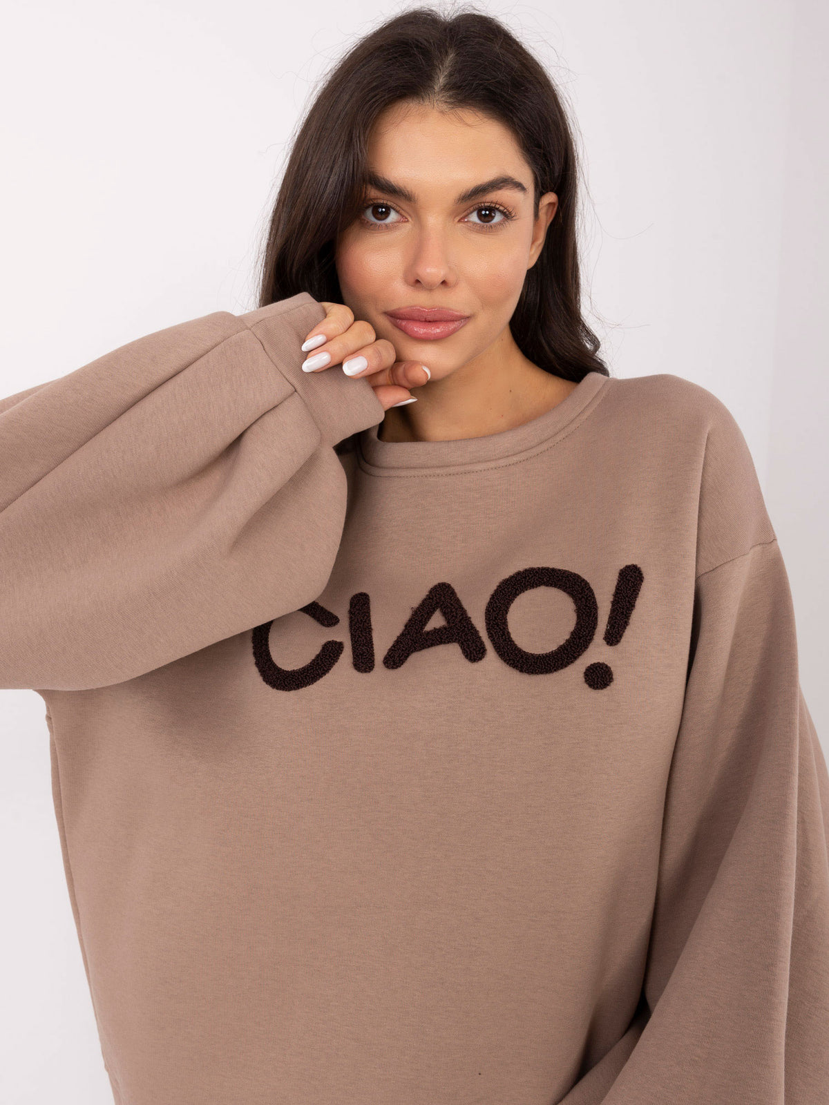 Sweater met Pofmouwen – Donkerbeige
