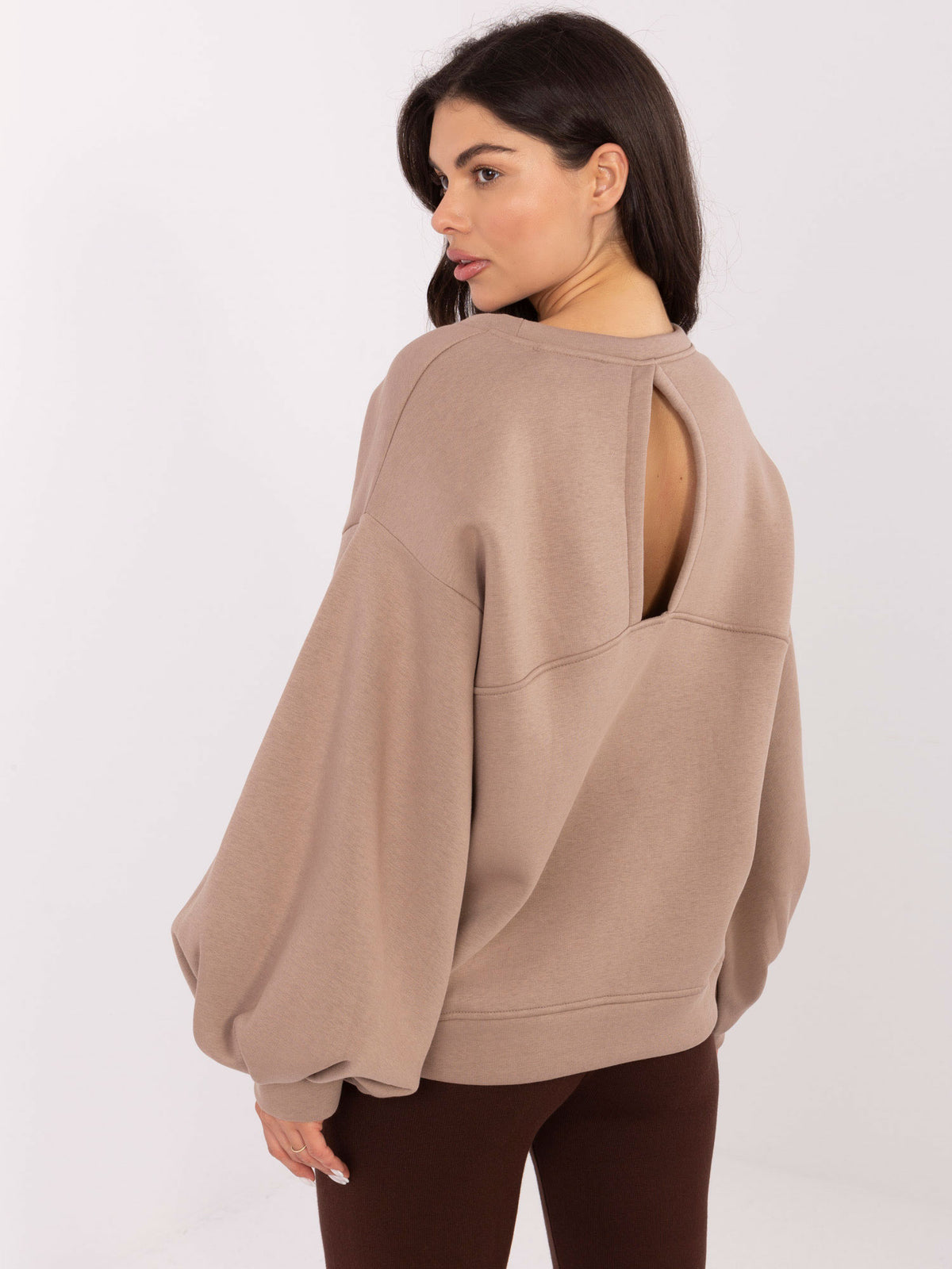 Sweater met Pofmouwen – Donkerbeige