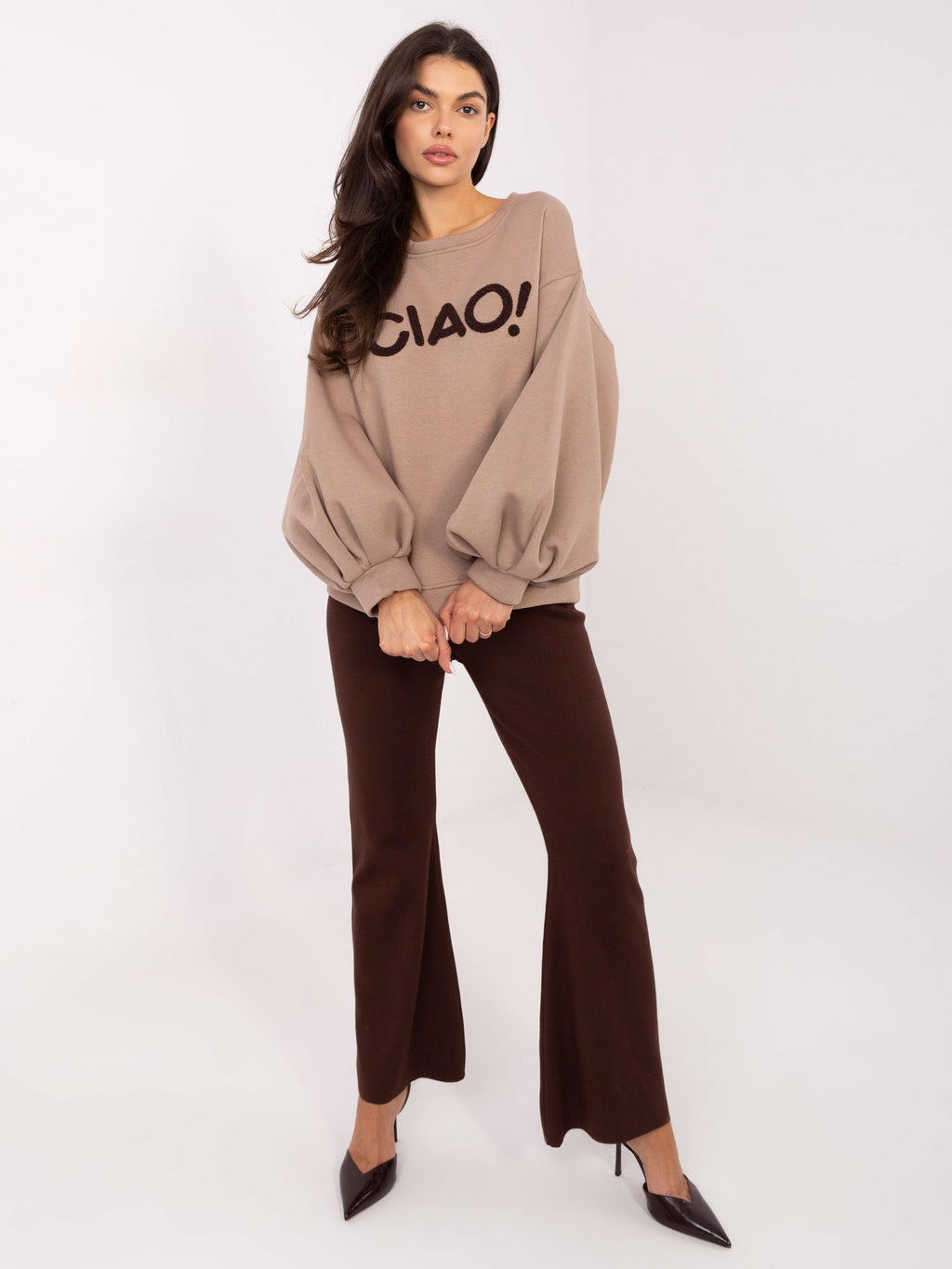 Sweater met Pofmouwen – Donkerbeige